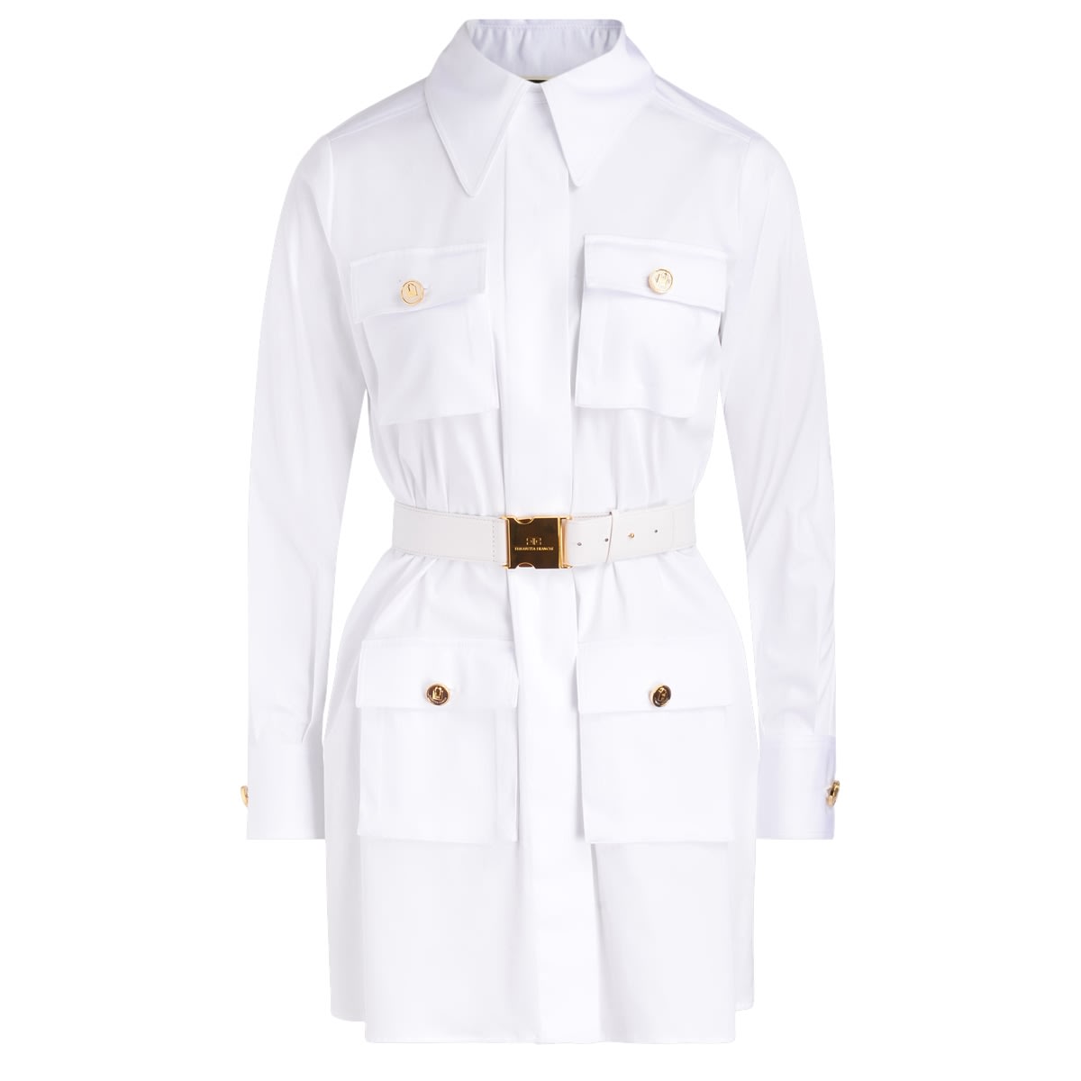 Photo of  Elisabetta Franchi White Shirt Dress With Belt- shop Elisabetta Franchi Dresses online sales