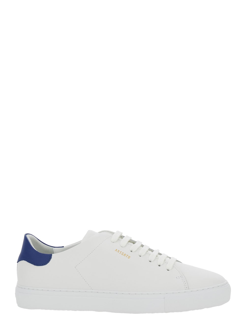 Shop Axel Arigato Clean 90 White Low Top Sneakers With Laminated Logo In Leather Man