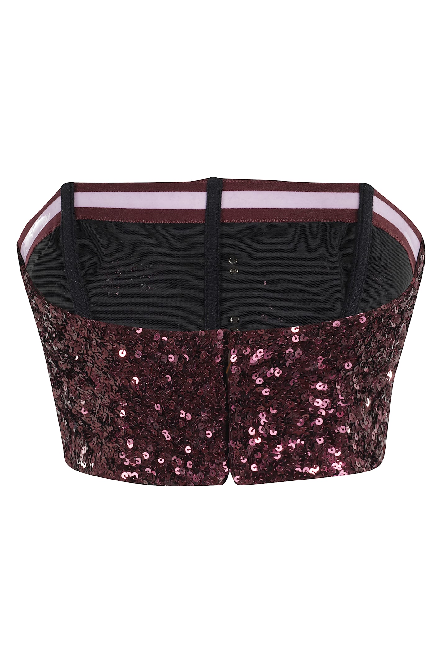 Elisabetta Franchi Top With Sequins And Jewel Clasps In Burgundy