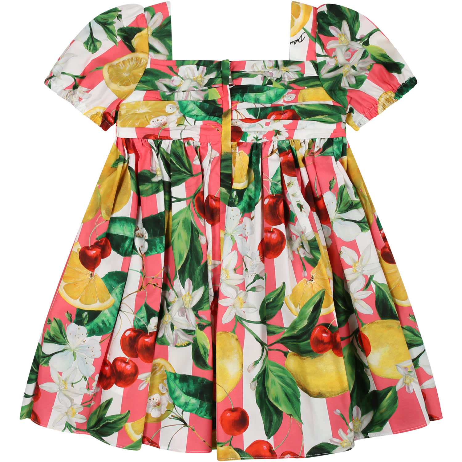 Shop Dolce & Gabbana Multicolor Dress For Baby Girl With All-over Flowers And Fruits