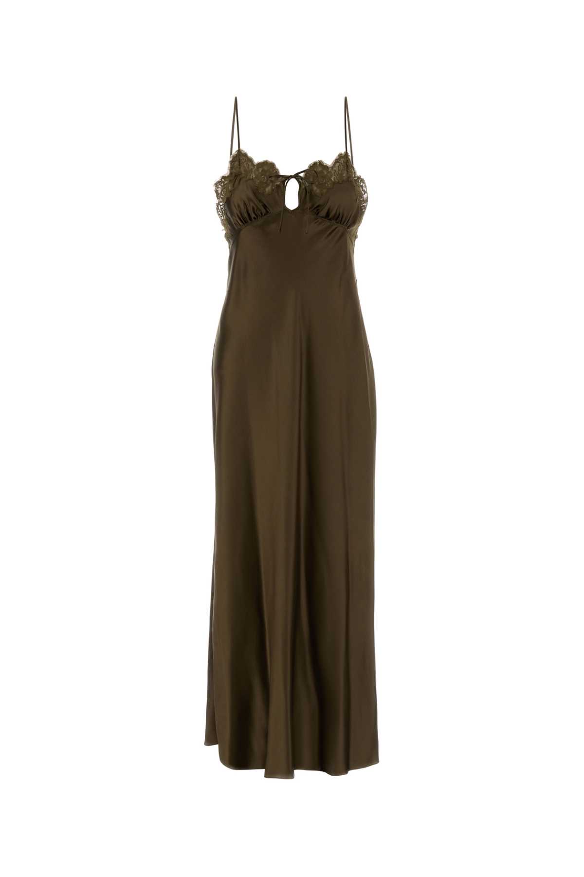 Saint Laurent Army Green Satin Dress In Brown