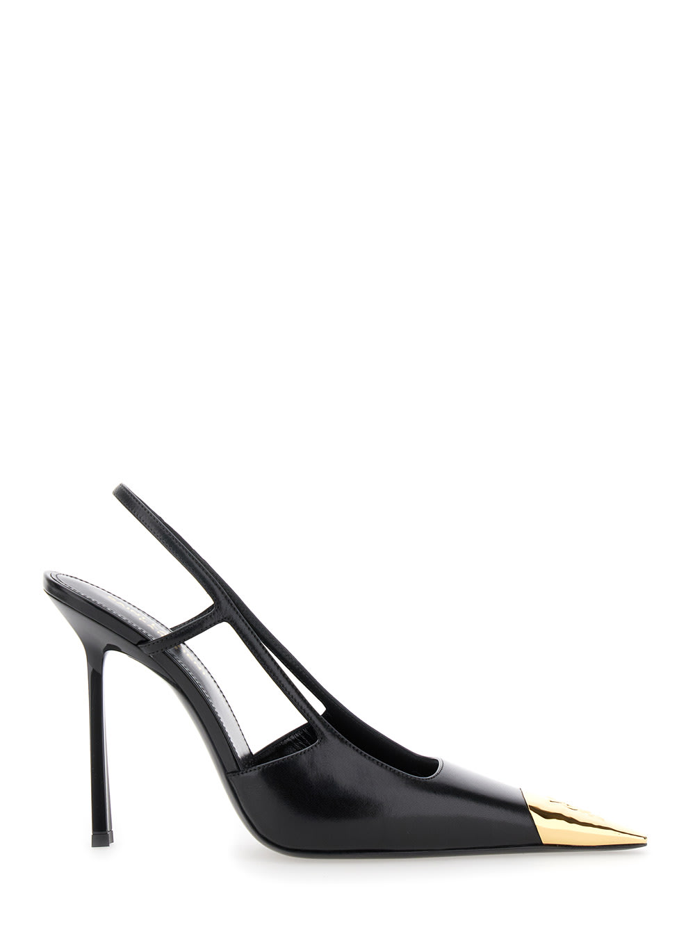 Shop Saint Laurent Jeanne Black Slingback Pumps With Contrasting Toe In Smooth Leather Woman