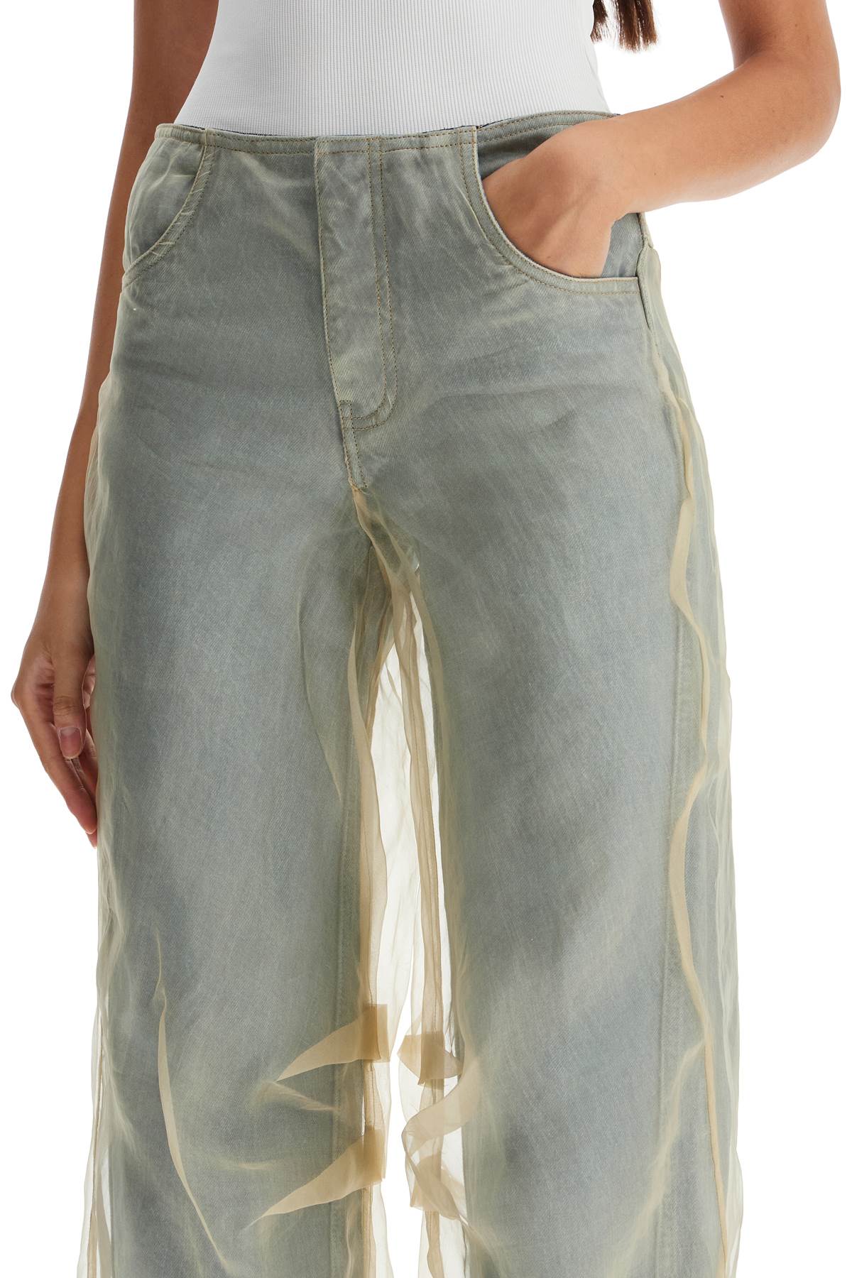 Shop Christopher Esber Silk Organza Layered Jeans With A Touch In Stone Blue/ Sand (blue)