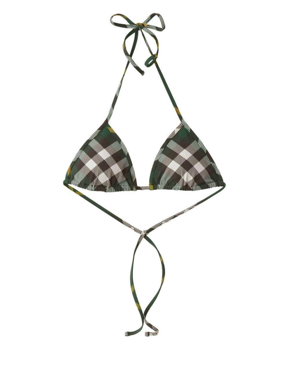 Shop Burberry Checked Halterneck Bikini Top In Verde