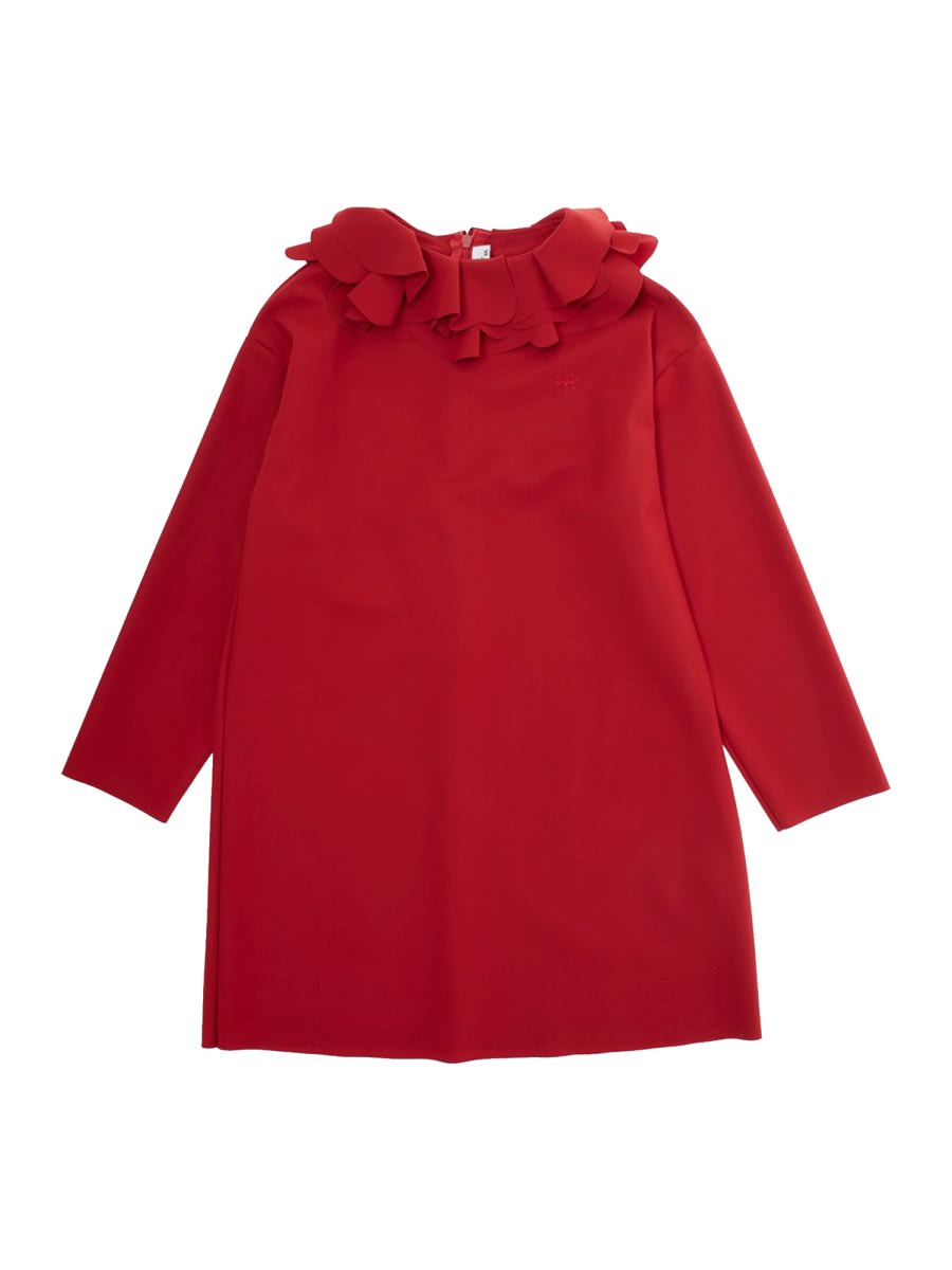 Il Gufo Ruffled Long-sleeve Dress In Red