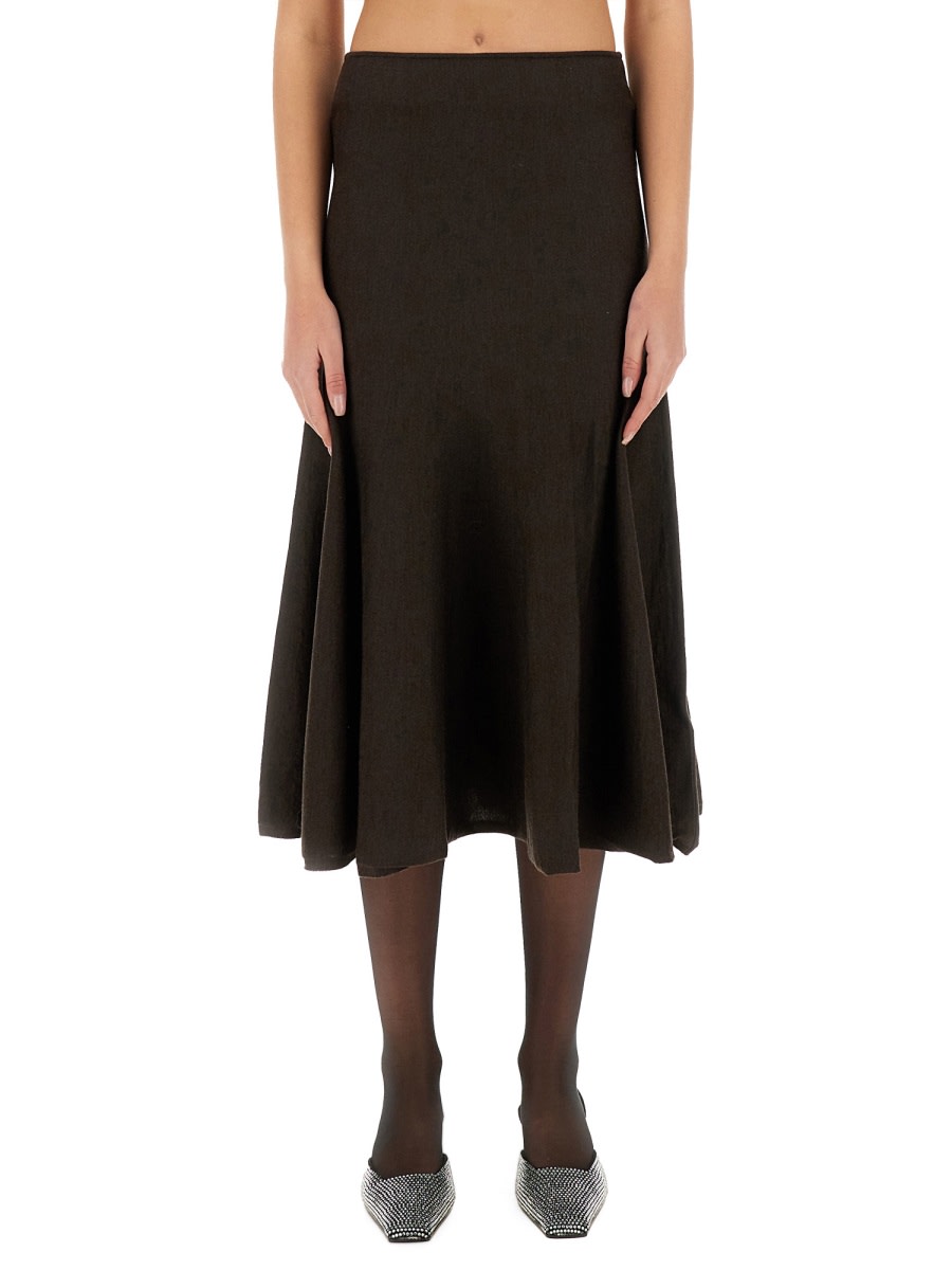 Khaite Mayu Fine Wool Blend Knit Midi Skirt In Black