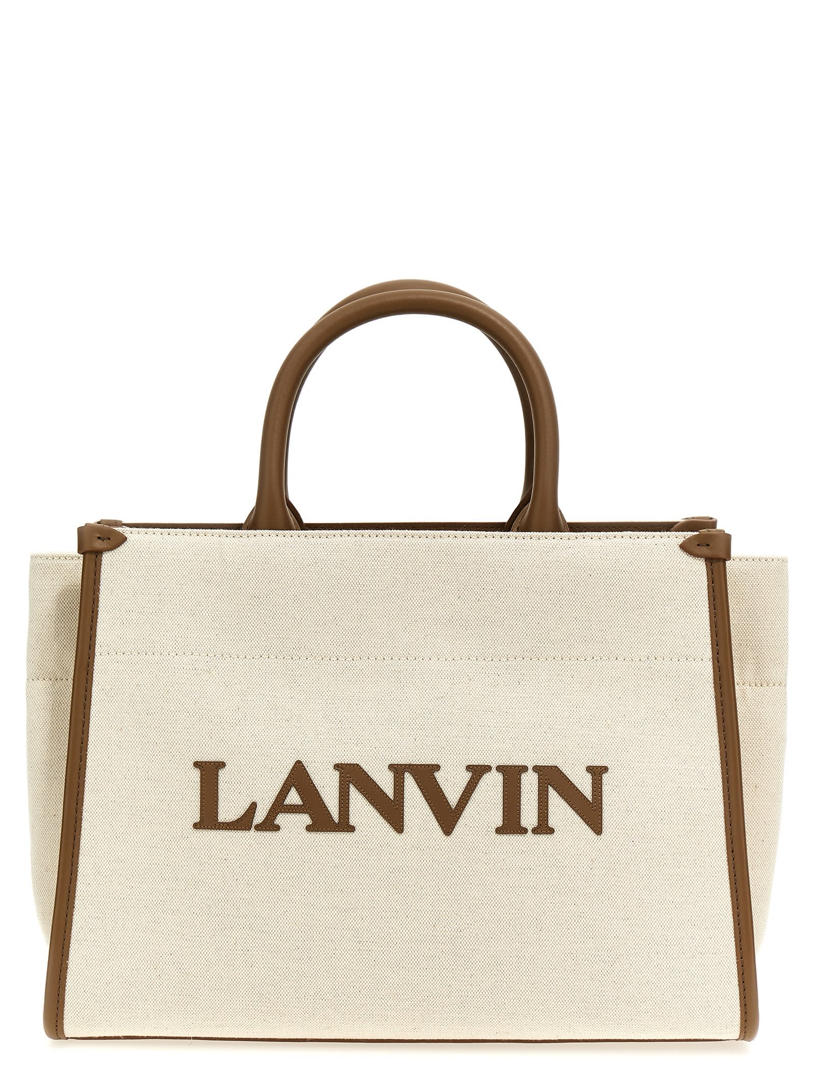 Shop Lanvin Logo Canvas Shopping Bag In Milk Beige