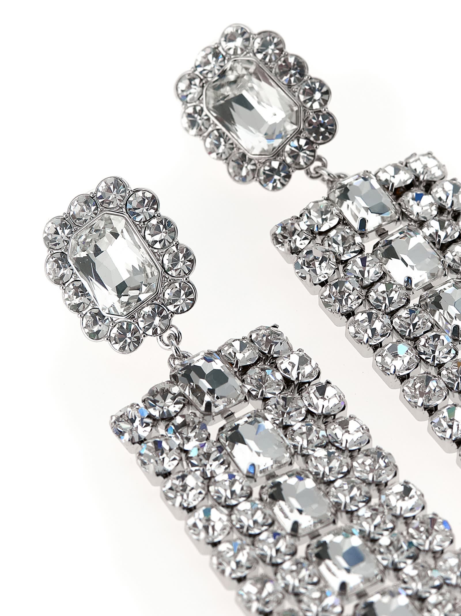 Self-portrait Multi Crystal Droplet Earrings In Silver