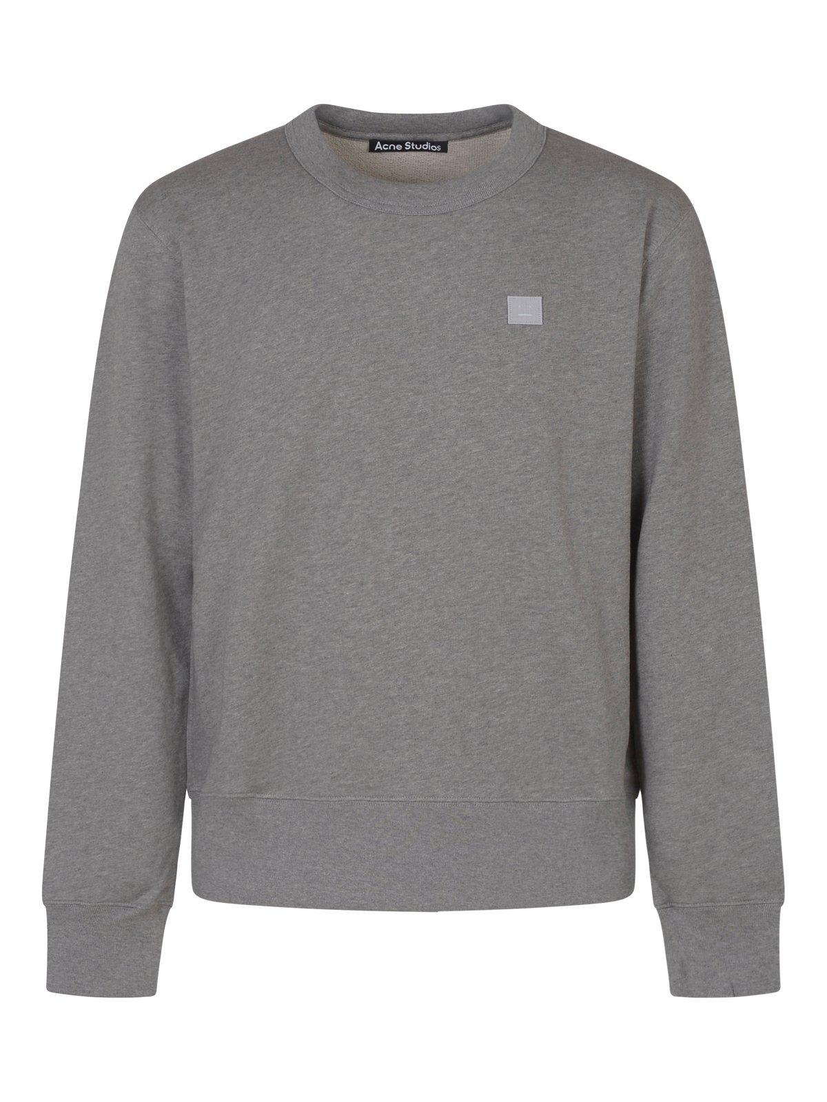 Shop Acne Studios Face Logo Patch Crewneck Sweatshirt In X92 Light Grey Melange