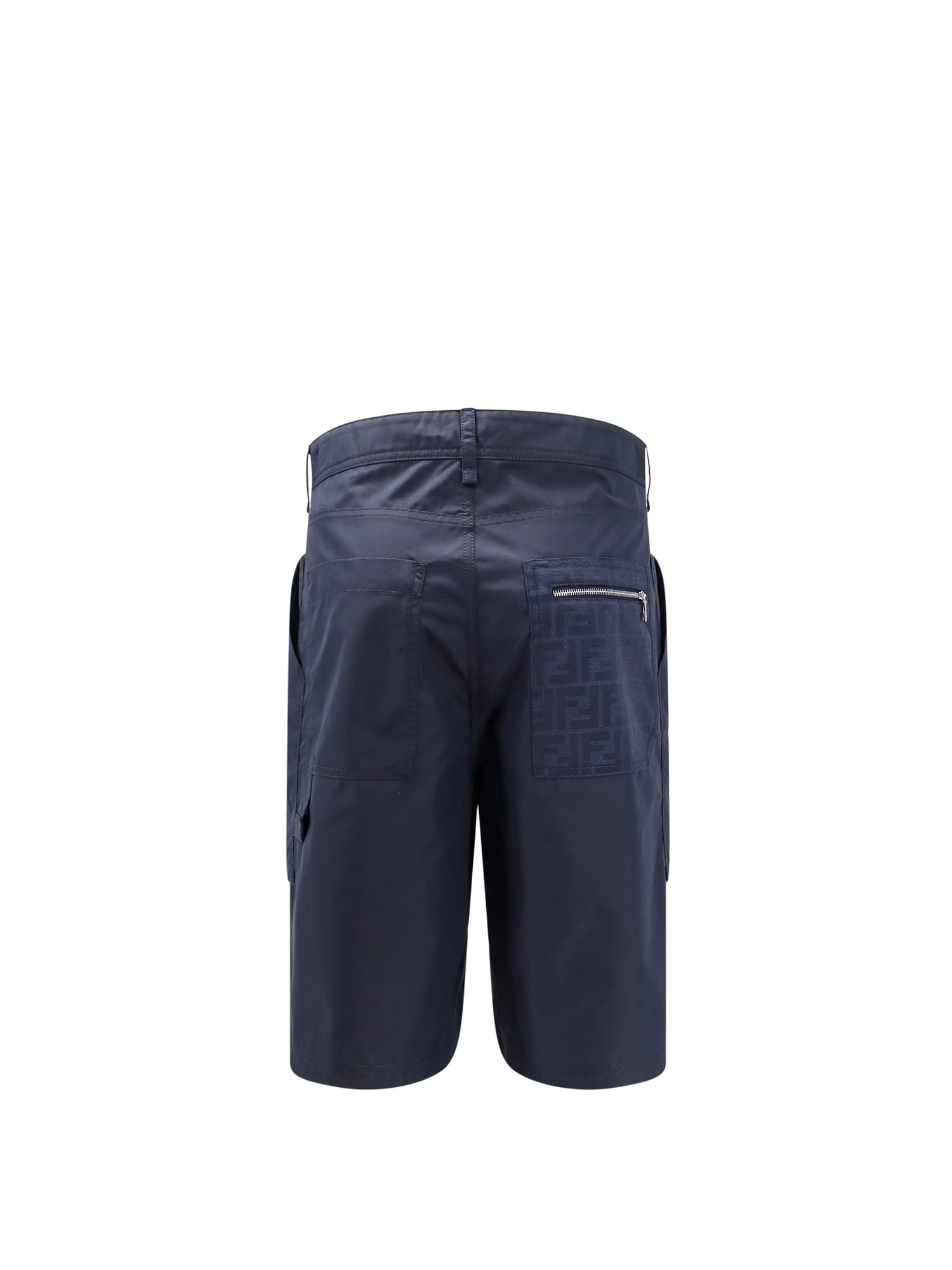 Fendi Cotton Blend Bermuda Shorts With Ff Detail In Blue