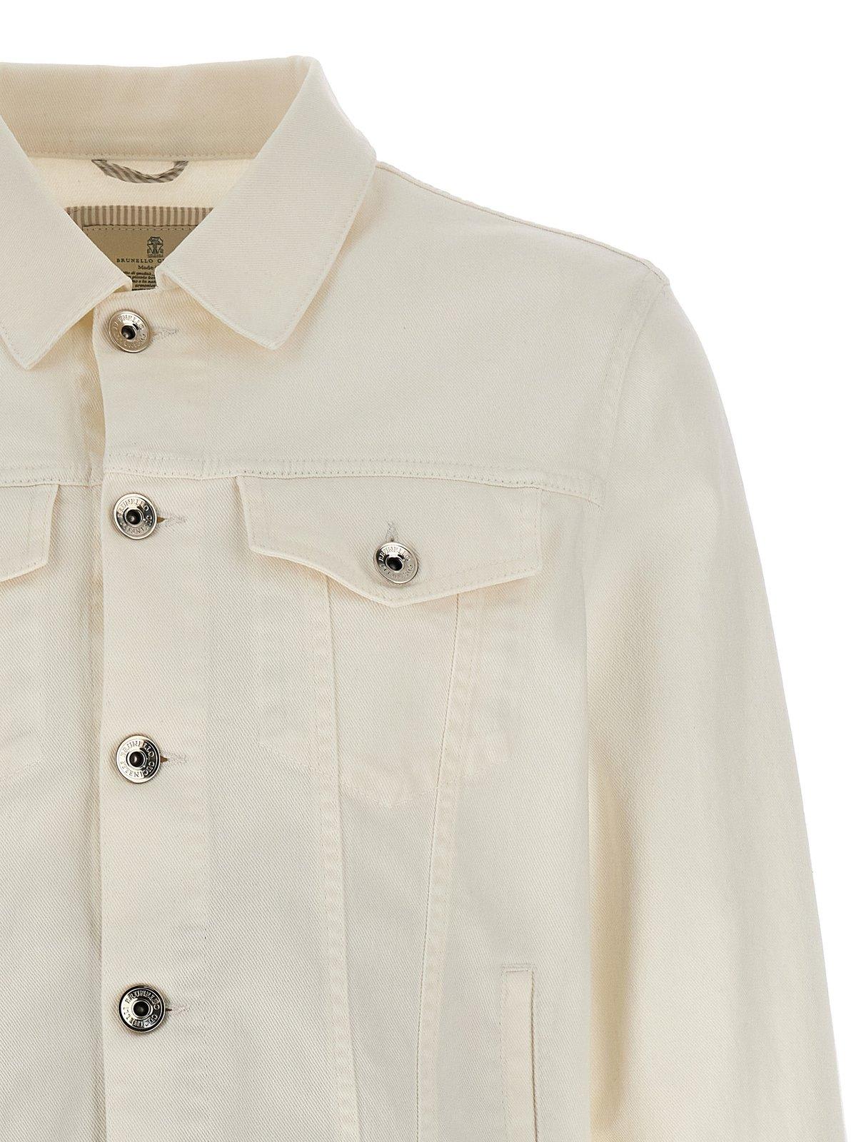 Shop Brunello Cucinelli Buttoned Slim-fit Denim Jacket In White