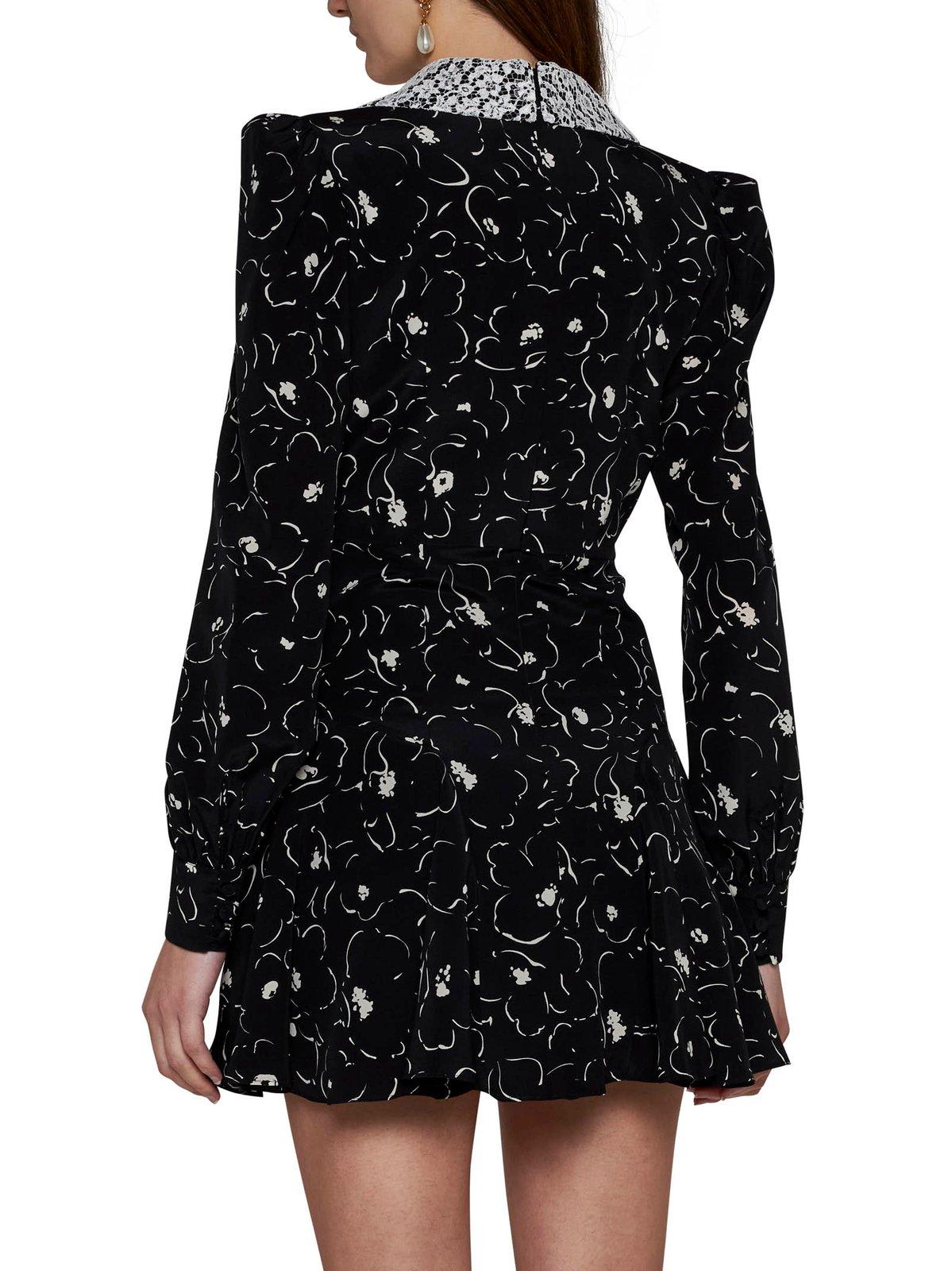 Shop Alessandra Rich Bow Embellished Floral Printed Mini Dress In Black
