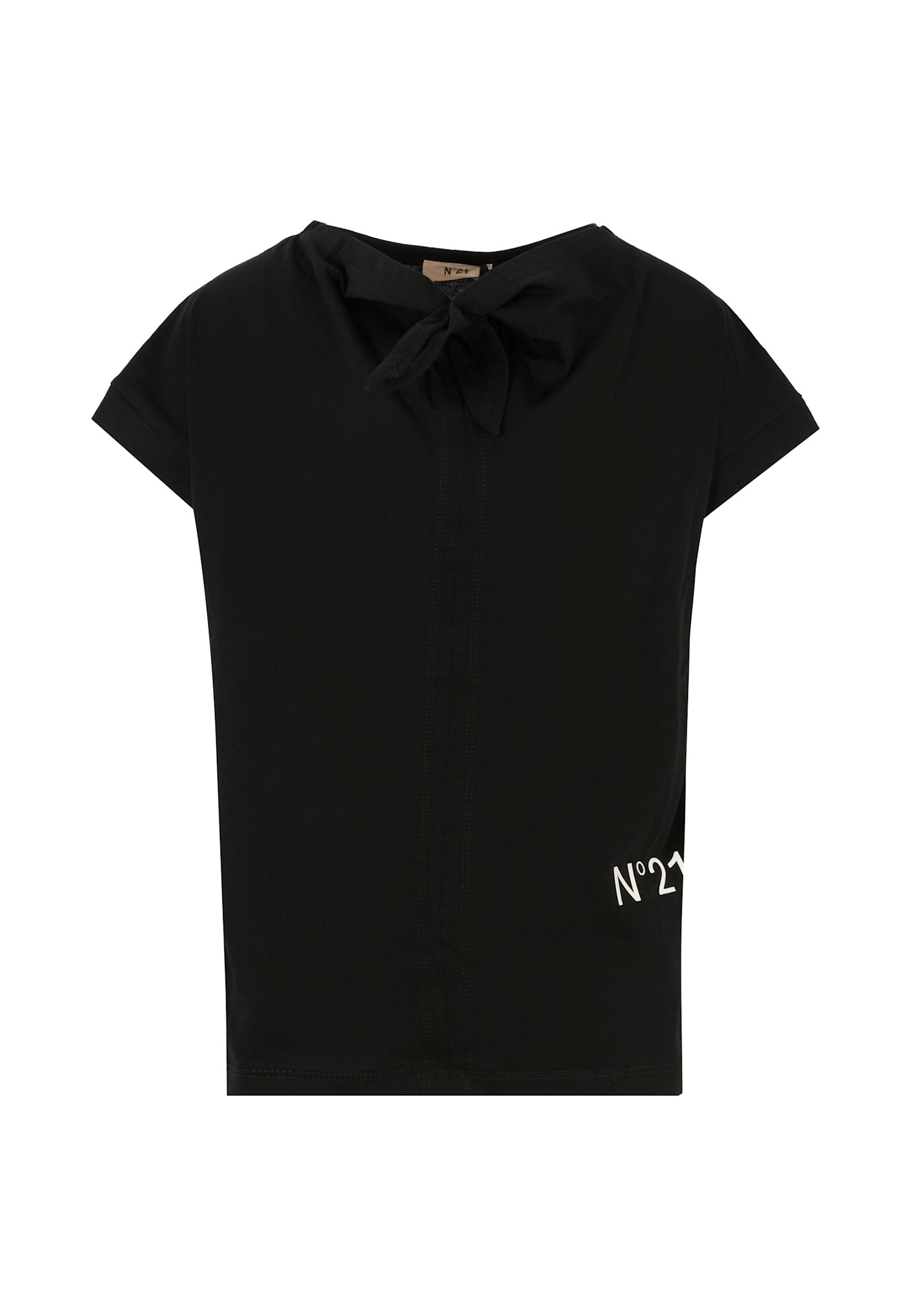 N°21 Kids' Black T-shirt For Girl With Logo