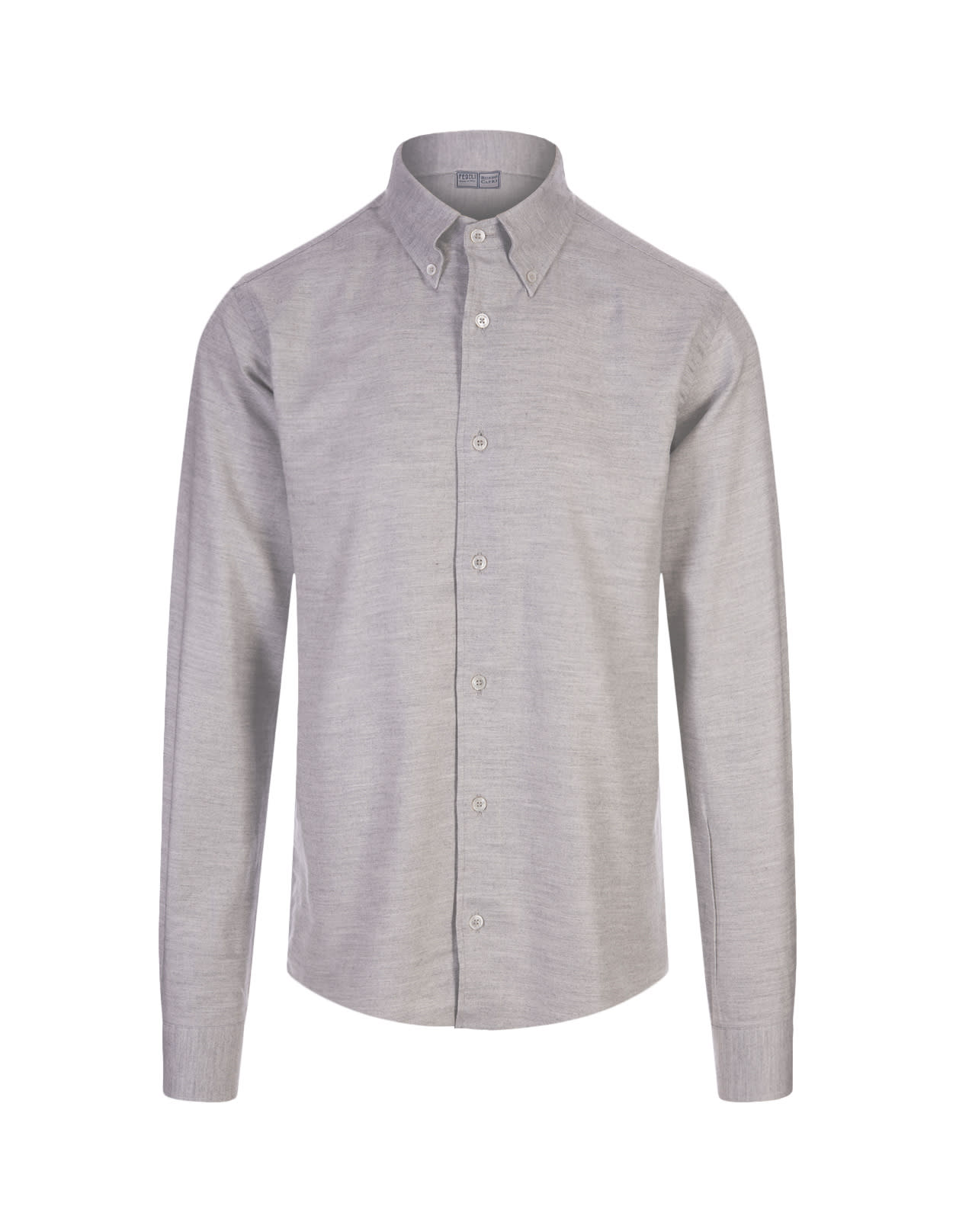 Shop Fedeli Melange Grey Stretch Cotton Shirt