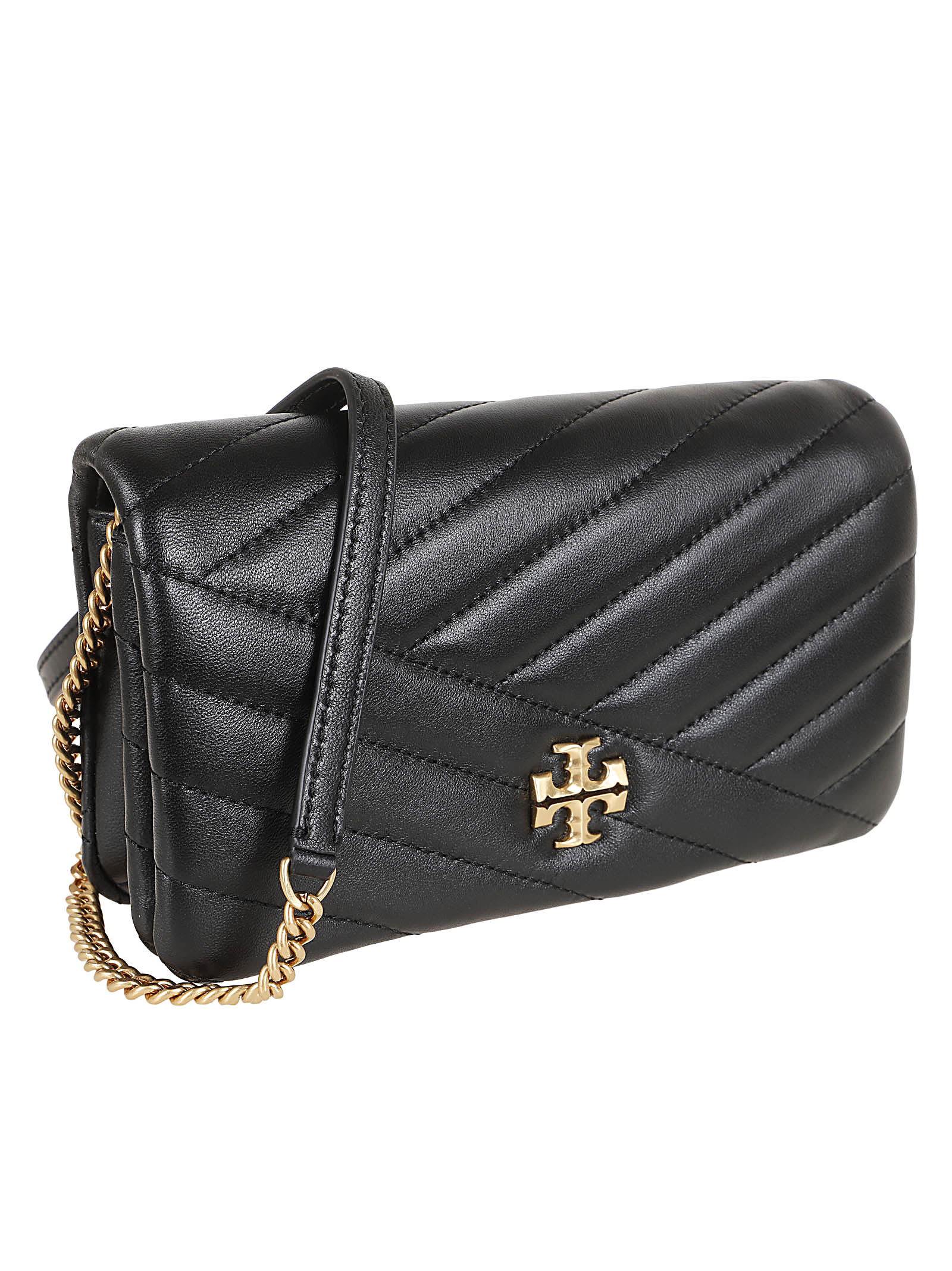 Shop Tory Burch Kira Chevron Chain Wallet In Black