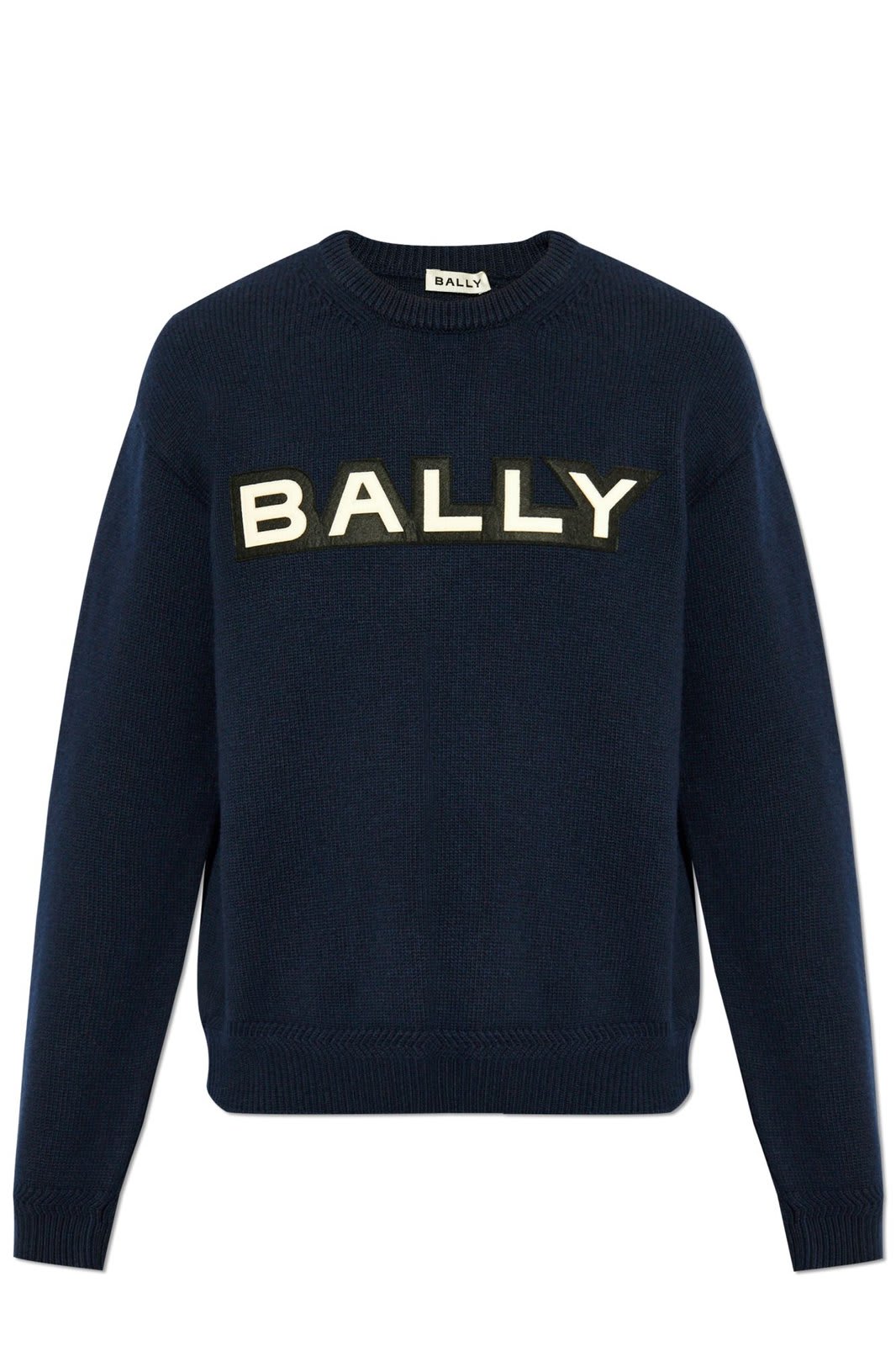 Shop Bally Logo Patch Crewneck Knitted Jumper In Blue