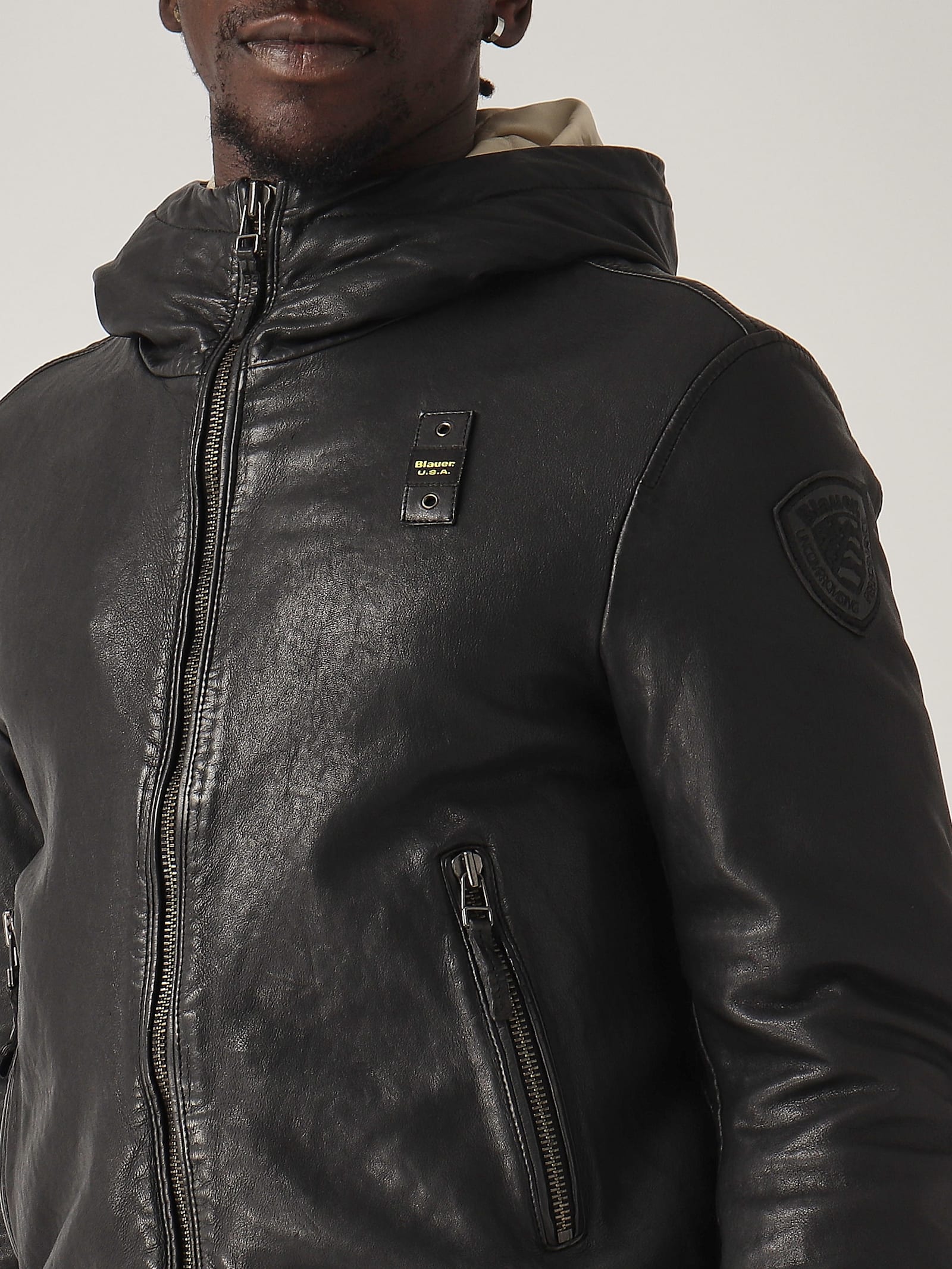 Shop Blauer Alder Giubbino Pelle Jacket In Nero