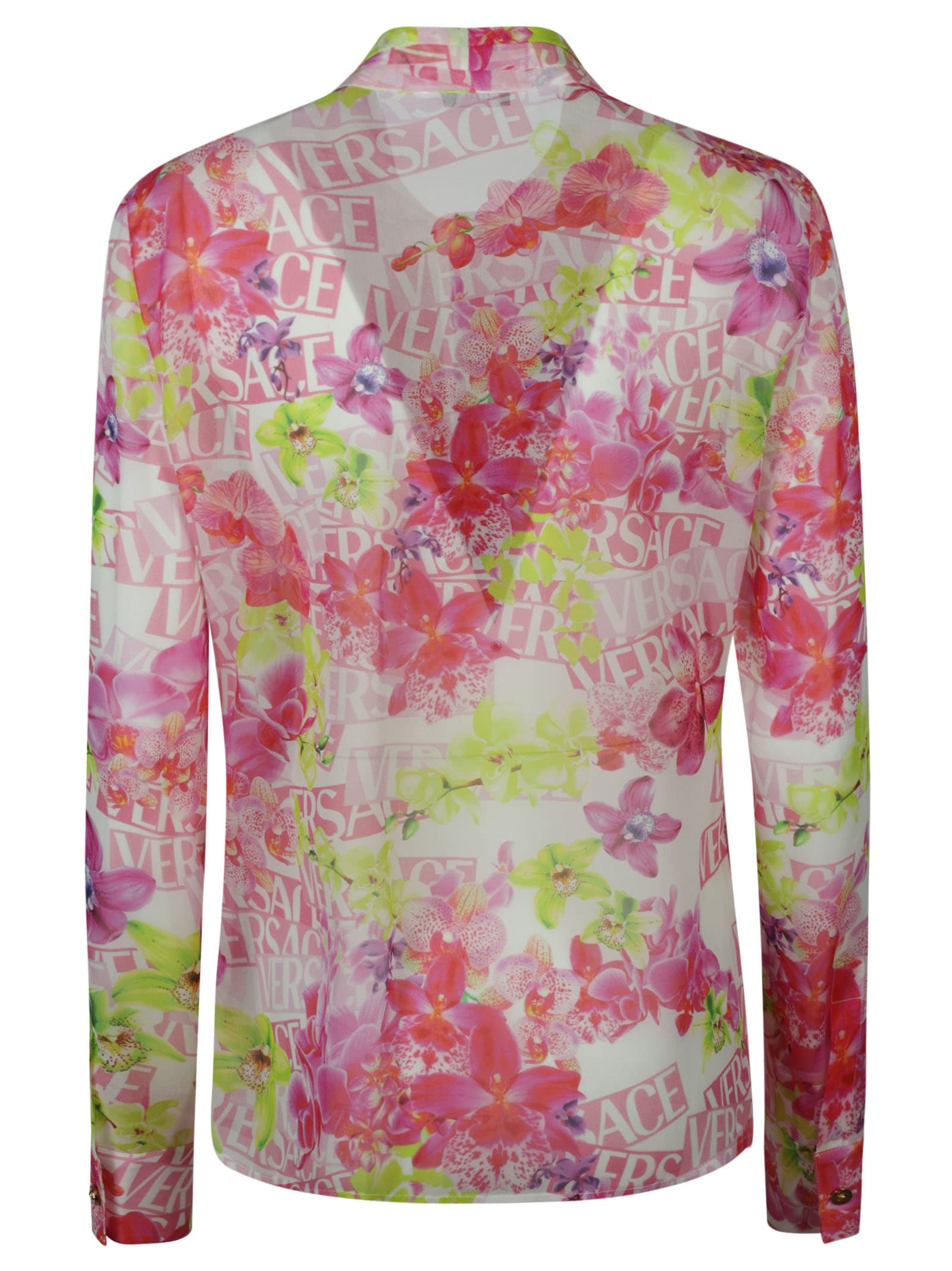 Versace Bow Neck Detail Printed Shirt In Pink
