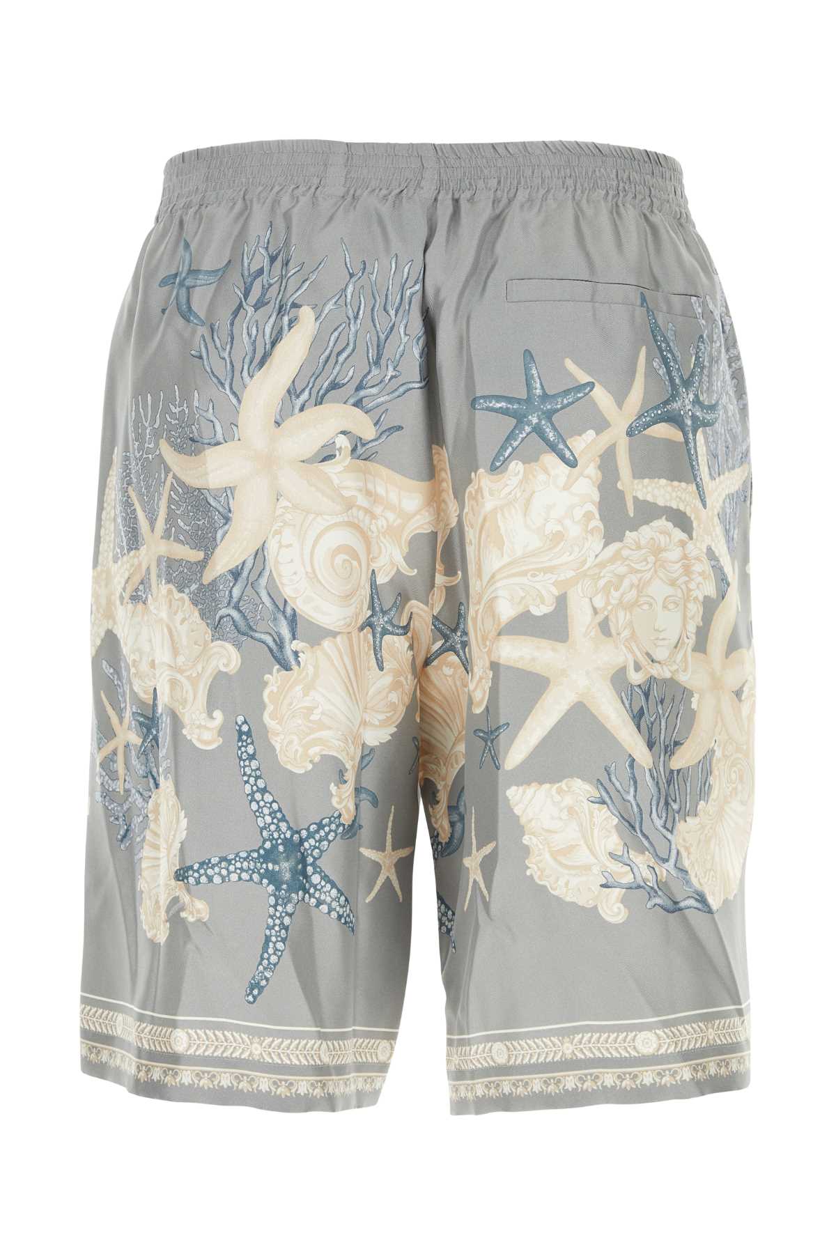 Shop Versace Printed Silk Bermuda Shorts In Cocretedustybluebone