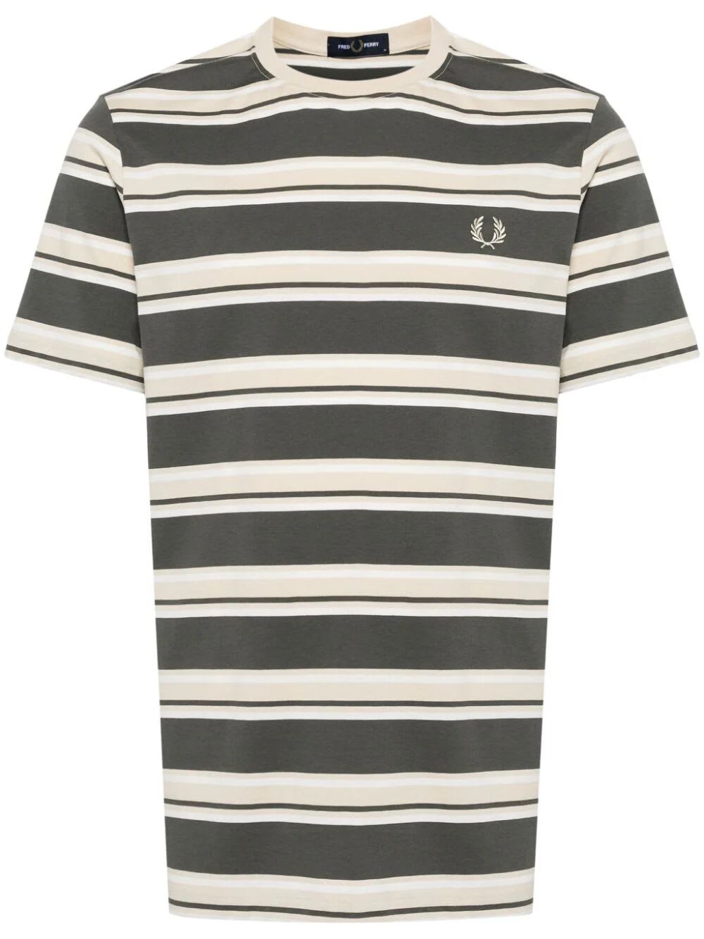 Shop Fred Perry Fp Stripe T-shirt In Fieldgreen Oatme