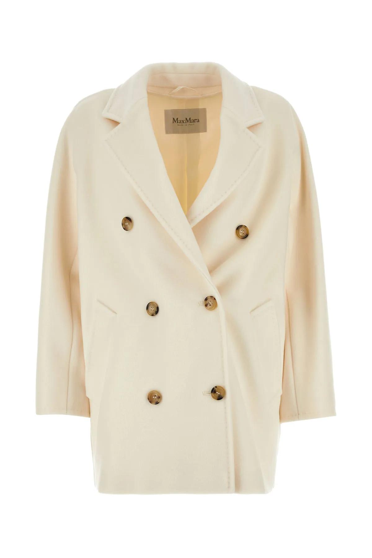 Shop Max Mara Ivory Wool Blend Rebus Coat In White