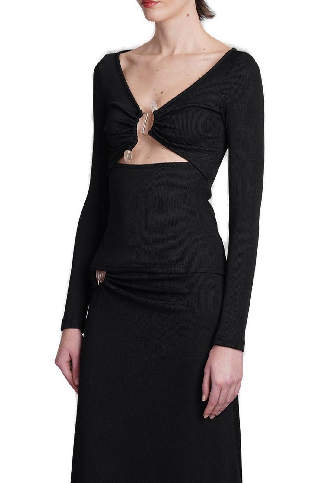 Shop Christopher Esber Callisto Embellished Cut-out Detailed Ribbed Top In Black