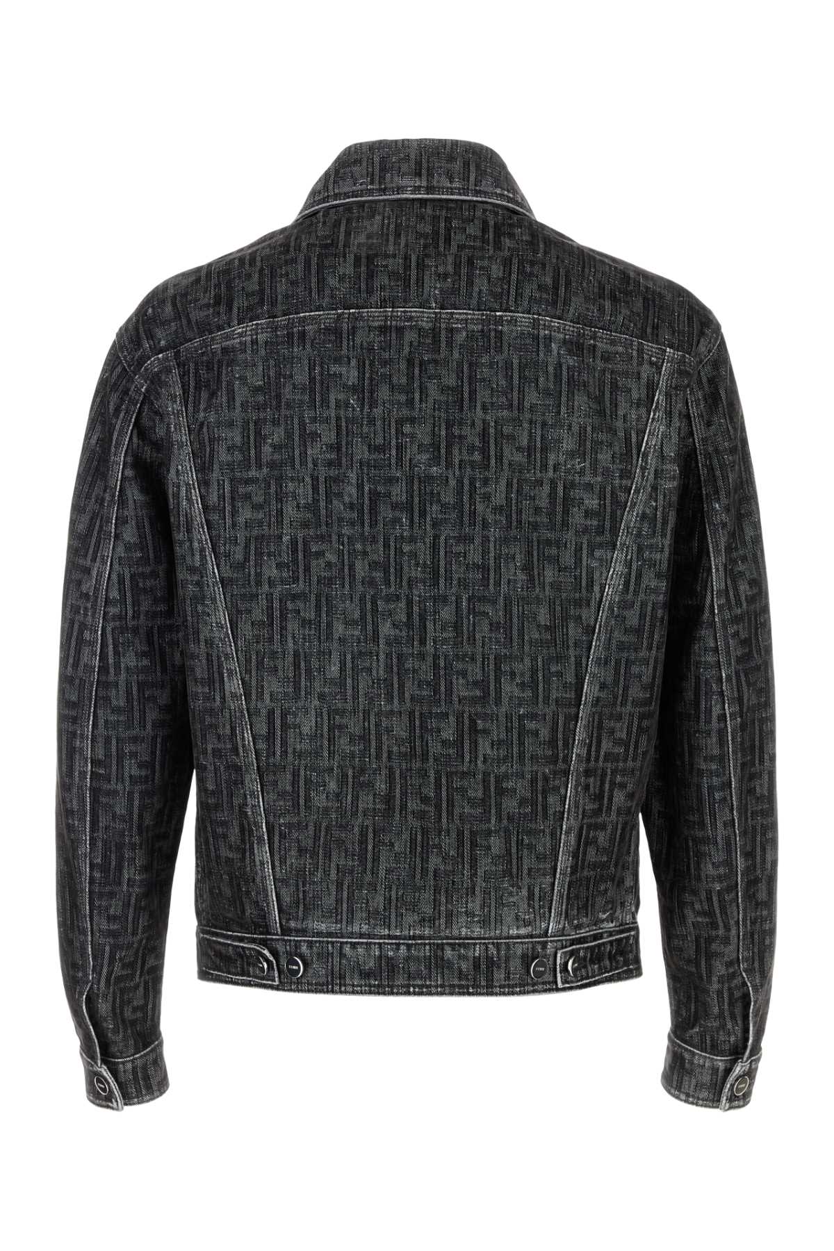 Shop Fendi Embroidered Denim Jacket In Grey