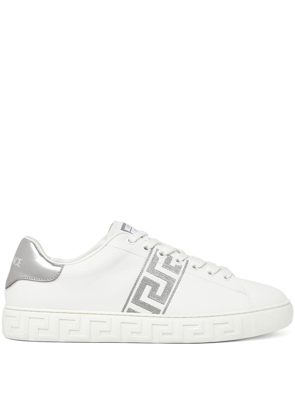 Shop Versace Sneaker Calf Leather In White Silver