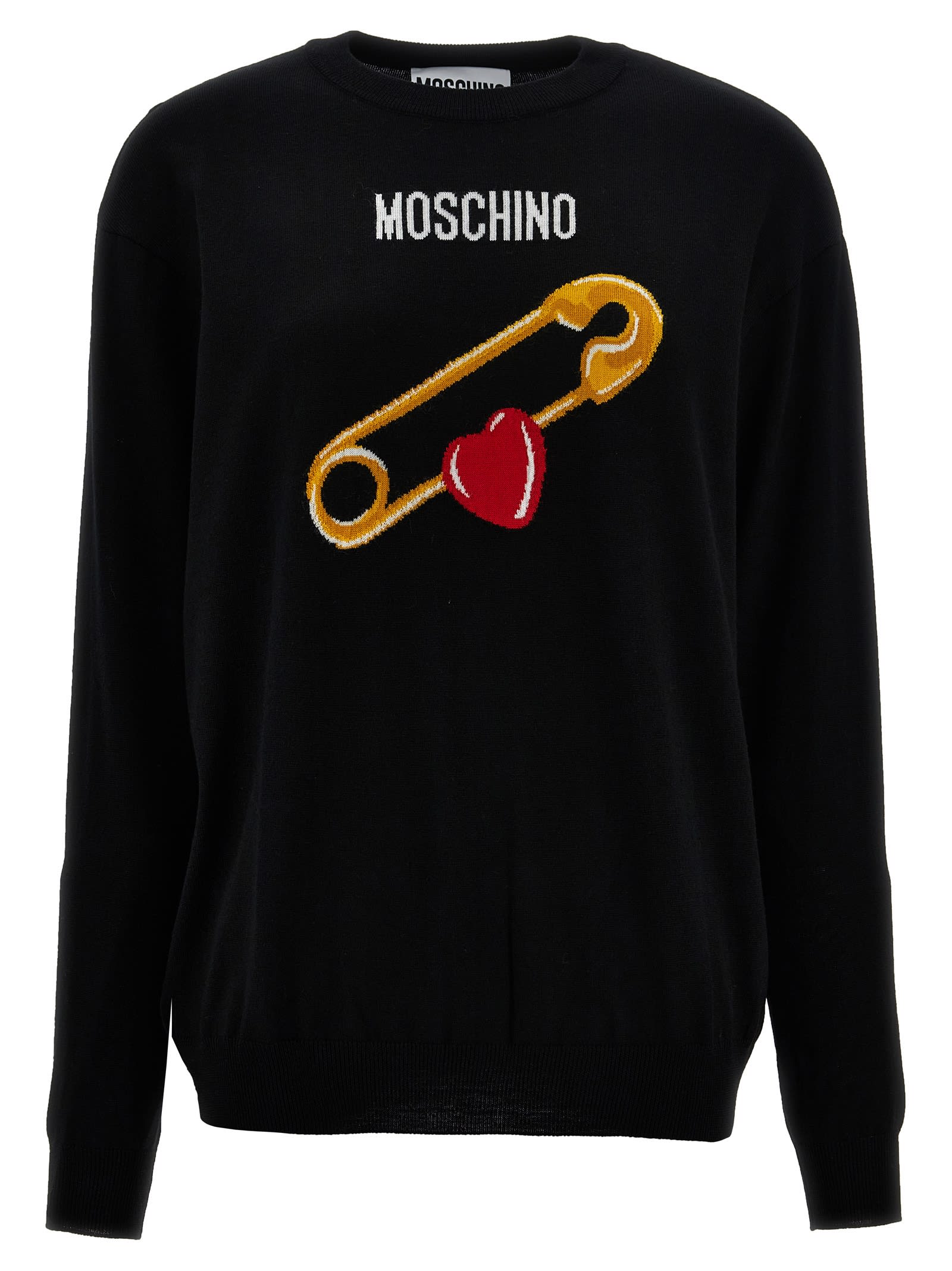 Shop Moschino Jacquard Design Sweater In Black