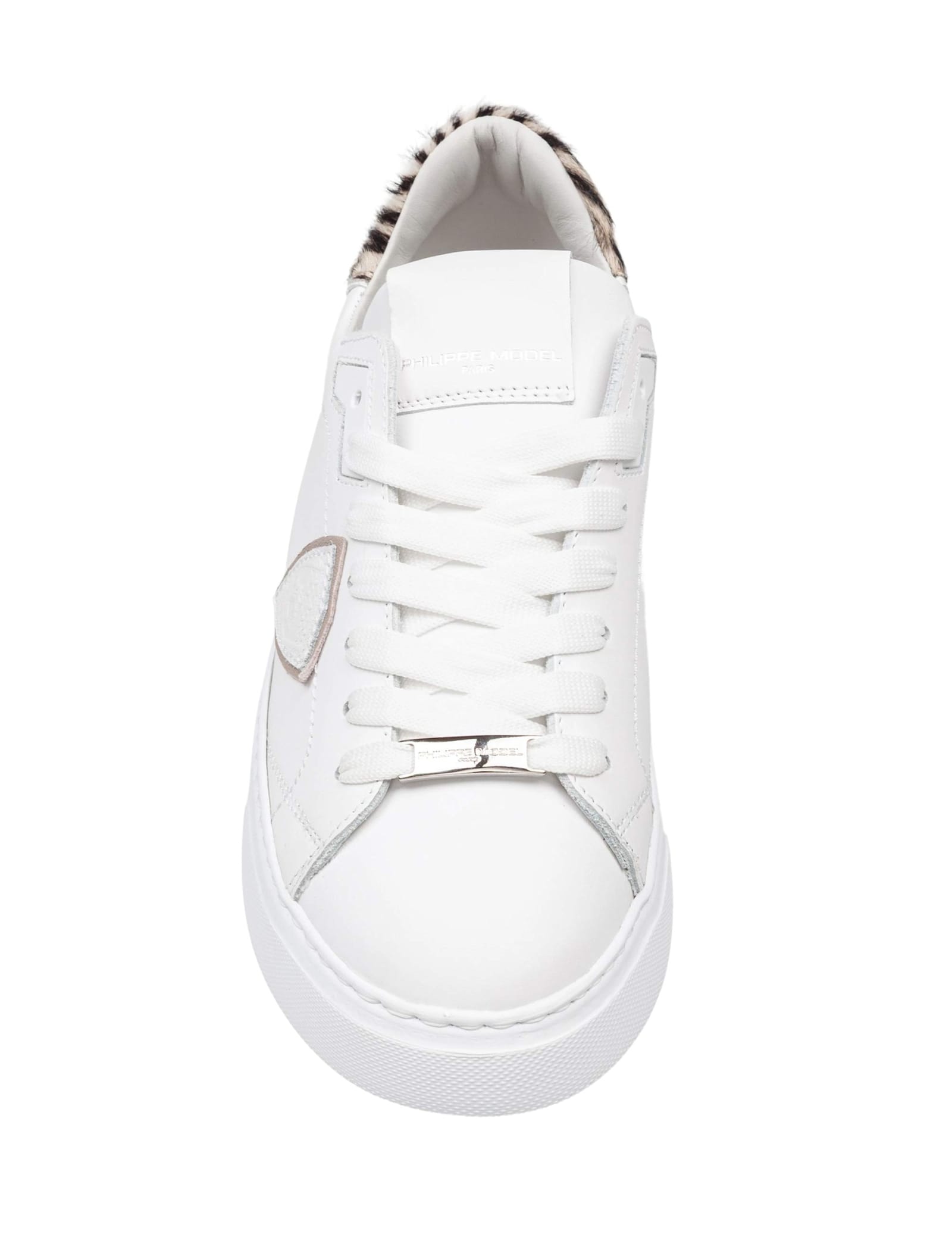 Philippe Model Temple Low Leather Sneakers In White With Animal-print Heel In White