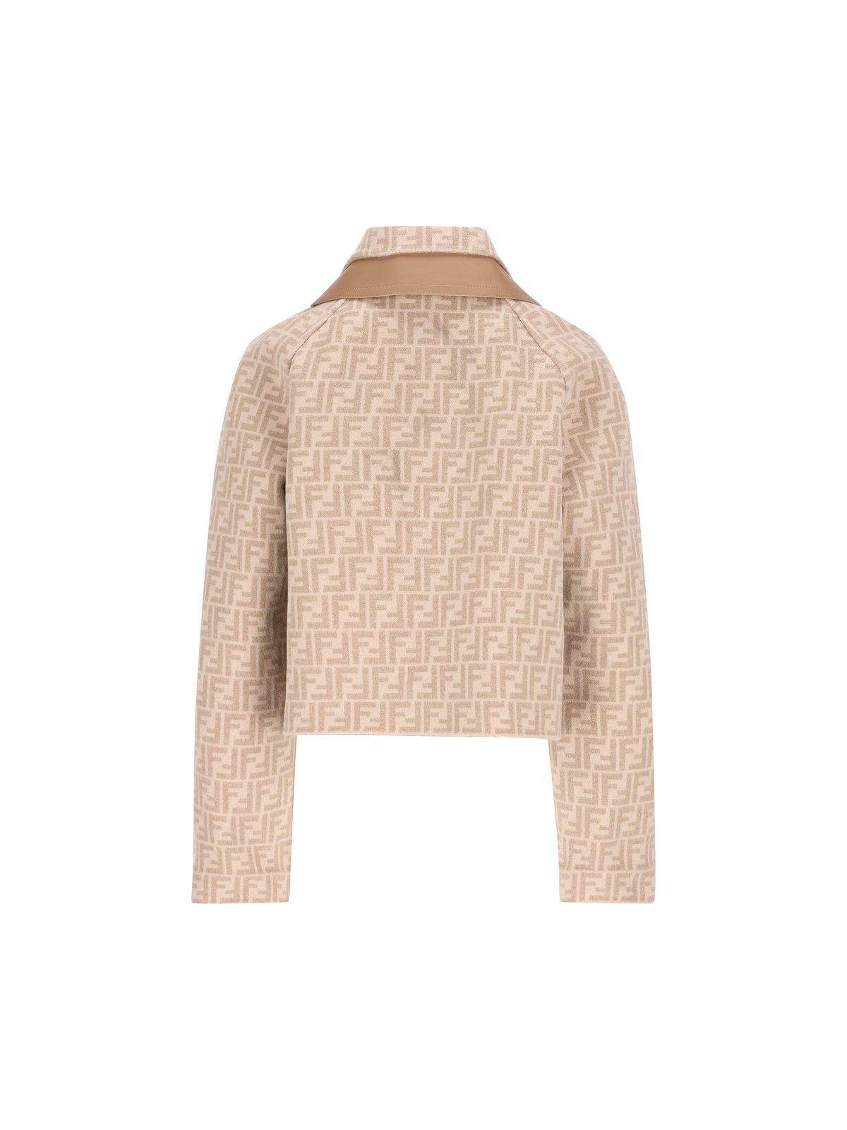 Shop Fendi Ff Printed Reversible Cropped Jacket In Beige