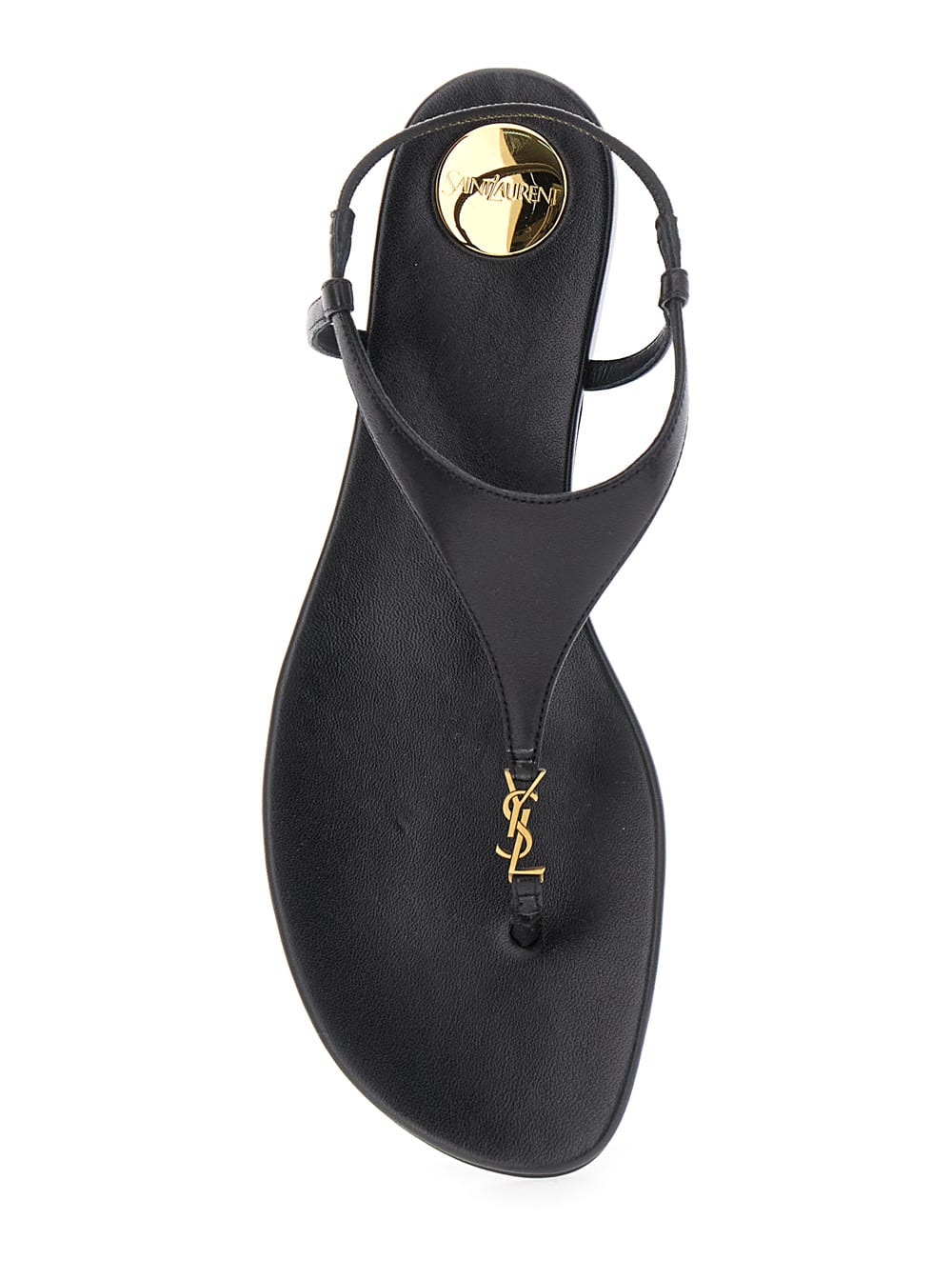 Saint Laurent Black Cassandra Flat Sandals In Crocodile-embossed Leather With Gold-tone Monogram