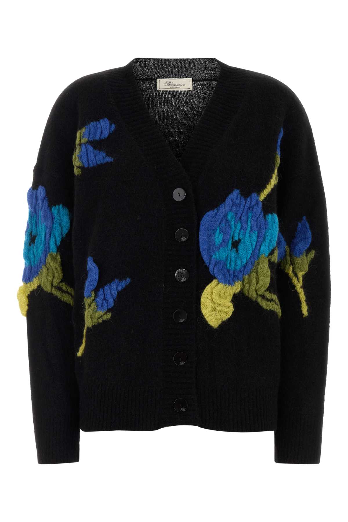 Blumarine Stretch Nylon Blend Floral Cardigan In Black