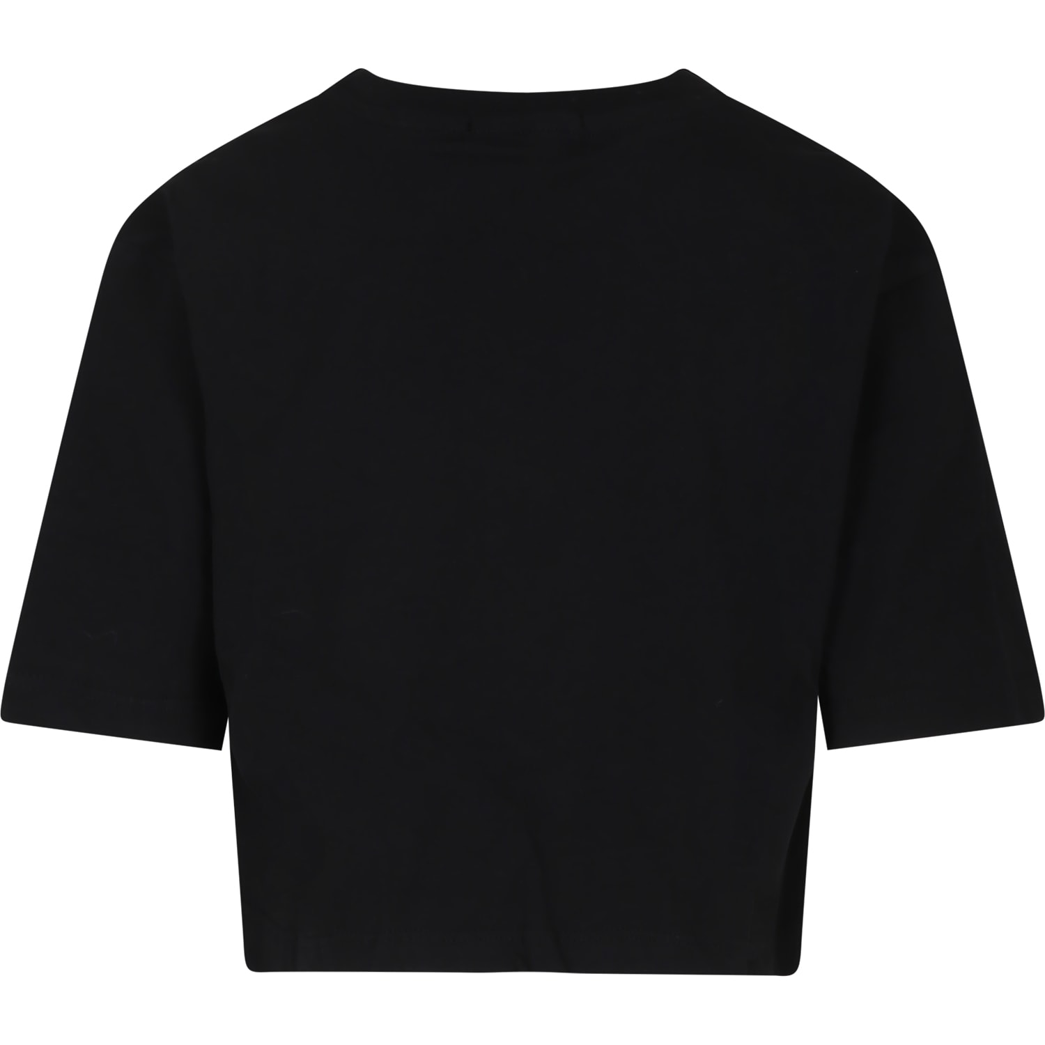 Shop Msgm Black Crop T-shirt For Girl With Logo And Beads