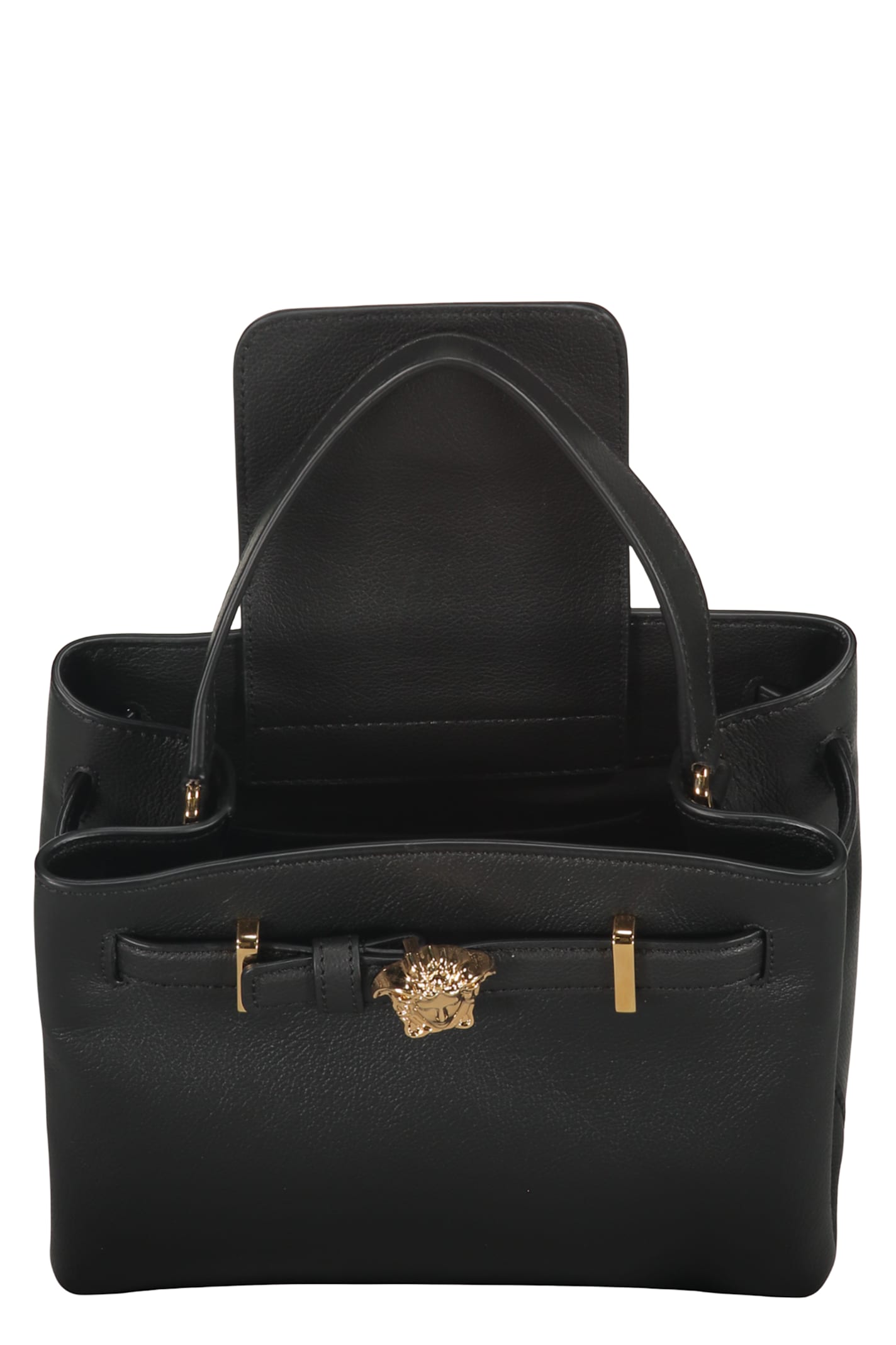 Versace Elegant Black Leather Bag With Golden Closure In Black