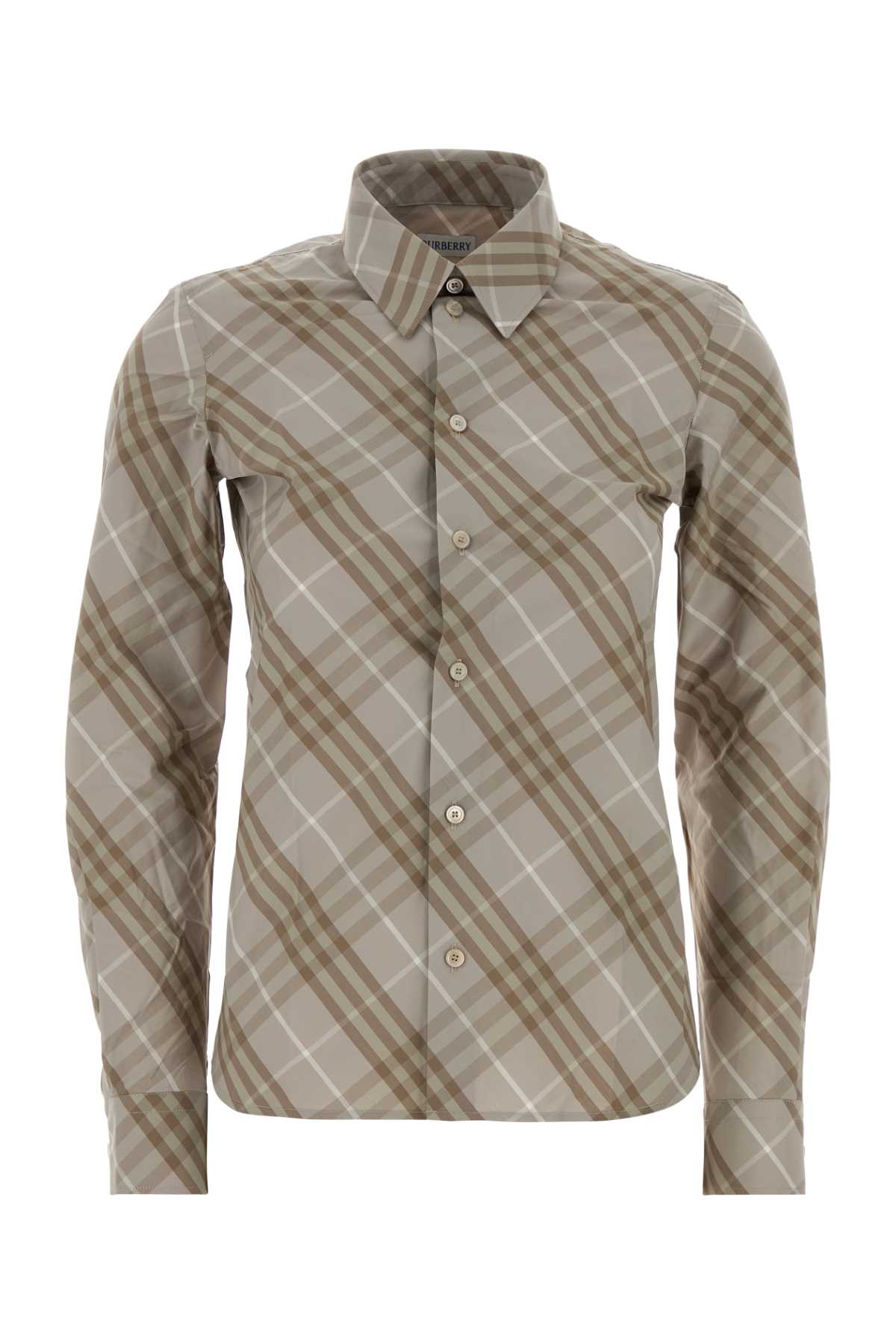 Burberry Women Beige Shirt With Pointed Collar And All-over Check Motif In Cotton Woman In Gray