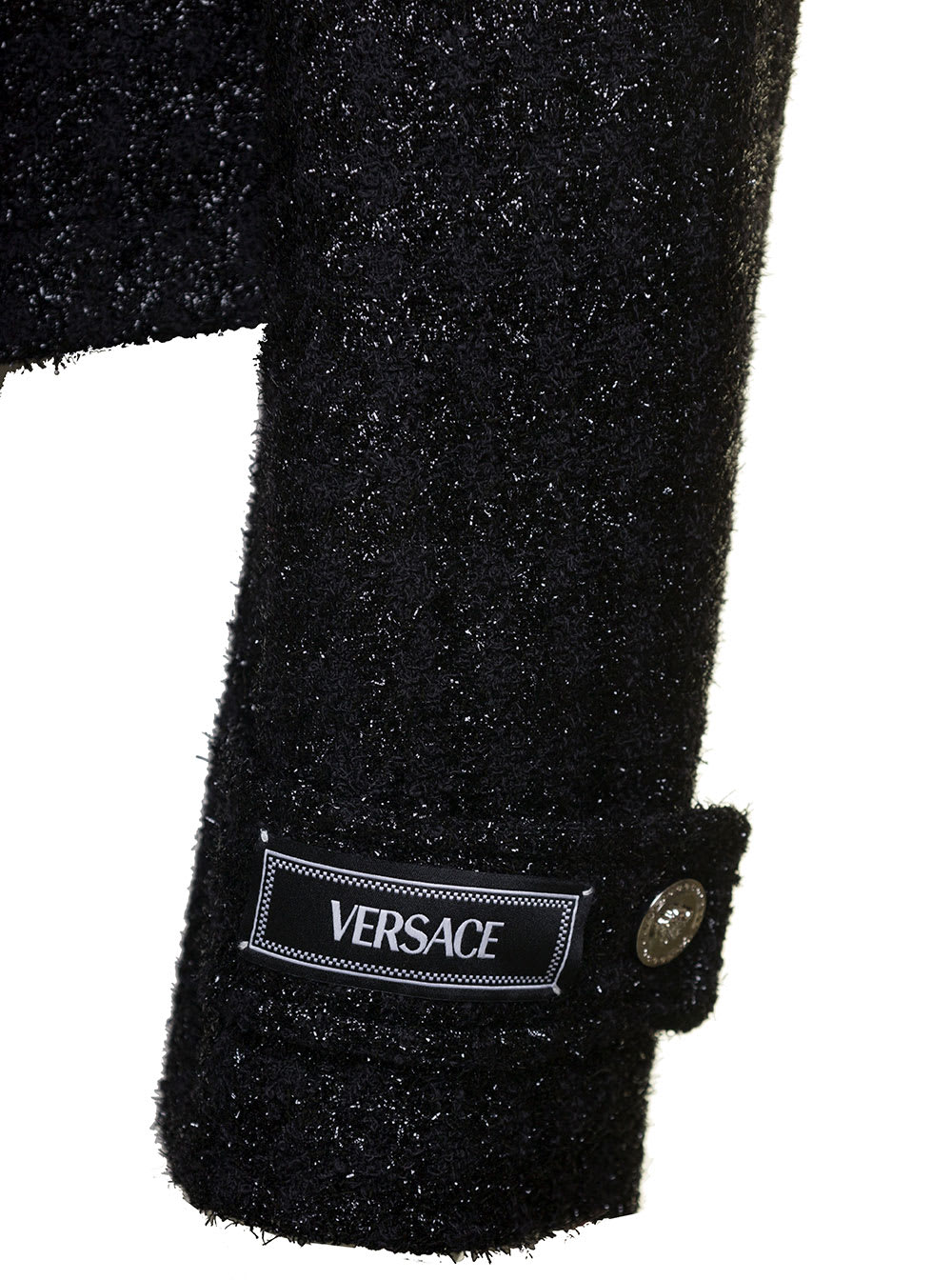 Shop Versace Lurex Tweed Top In Black