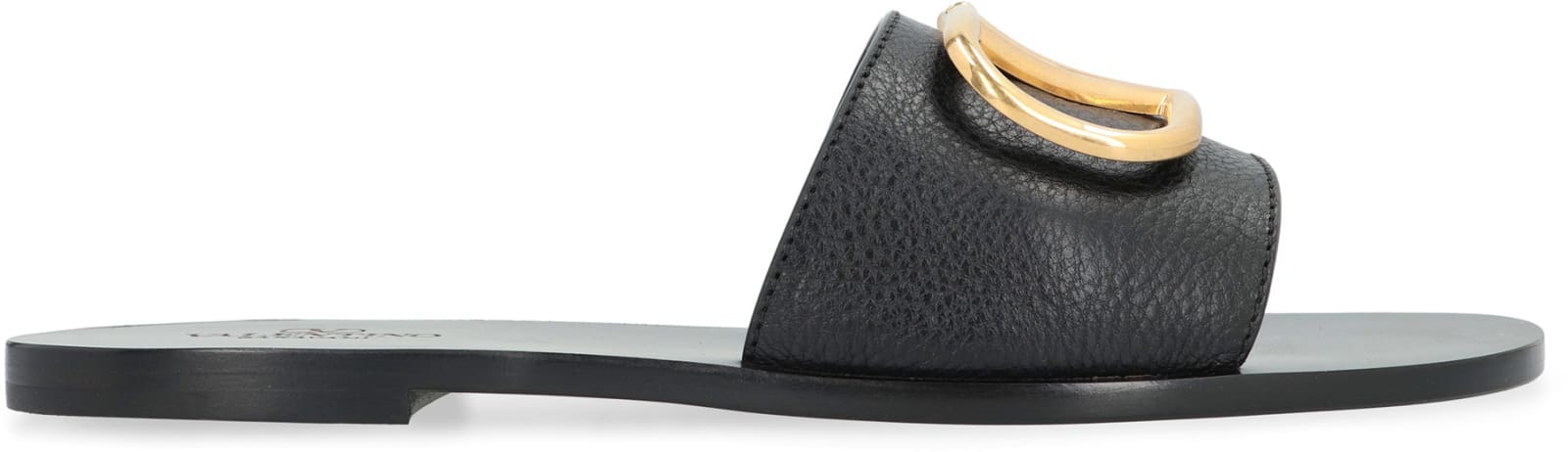 Shop Valentino Garavani - Leather Slides With Logo In Nero