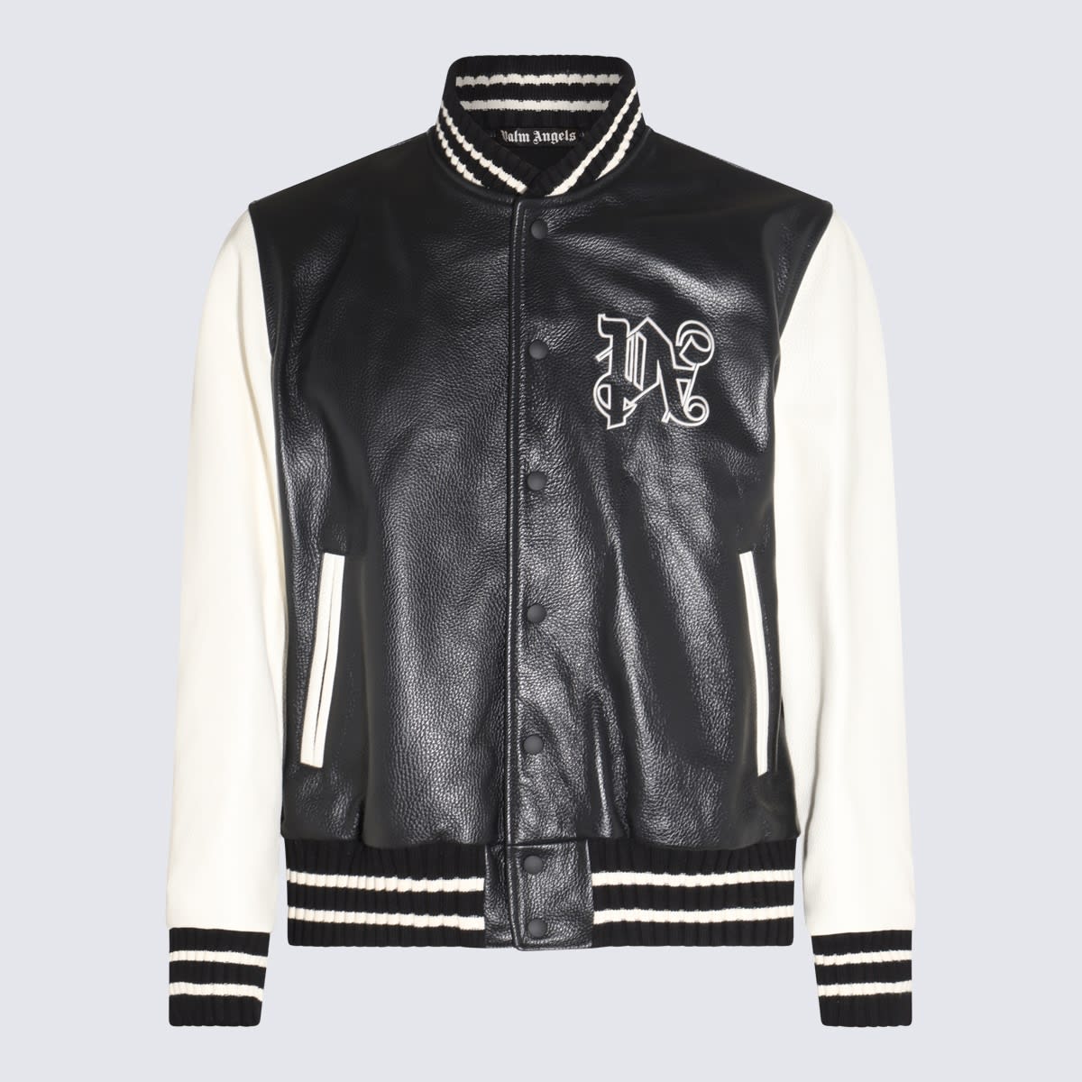 Palm Angels Black And White Leather Jacket