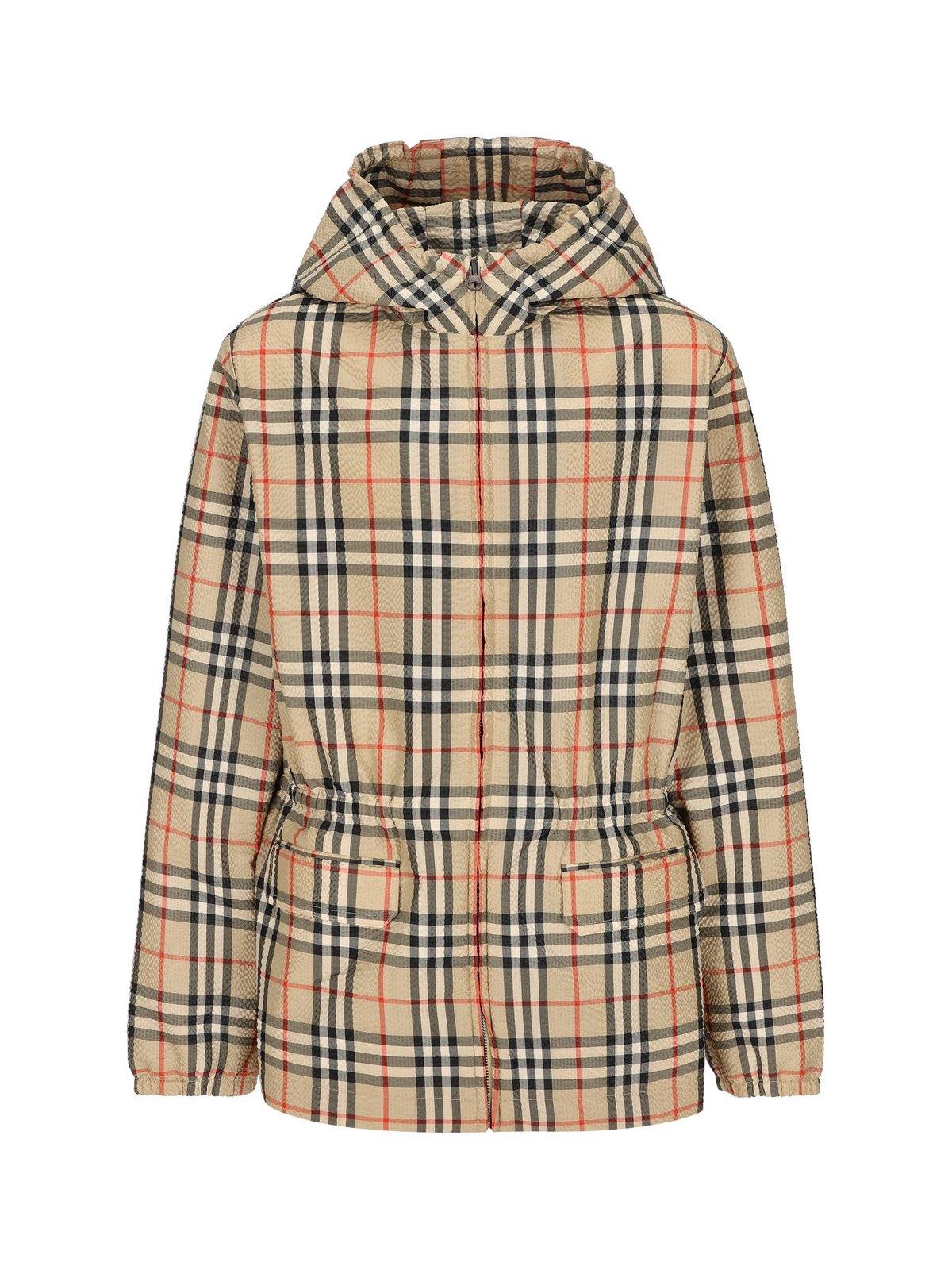 Shop Burberry Vintage Check Hooded Zipped Jacket In Archive Beige