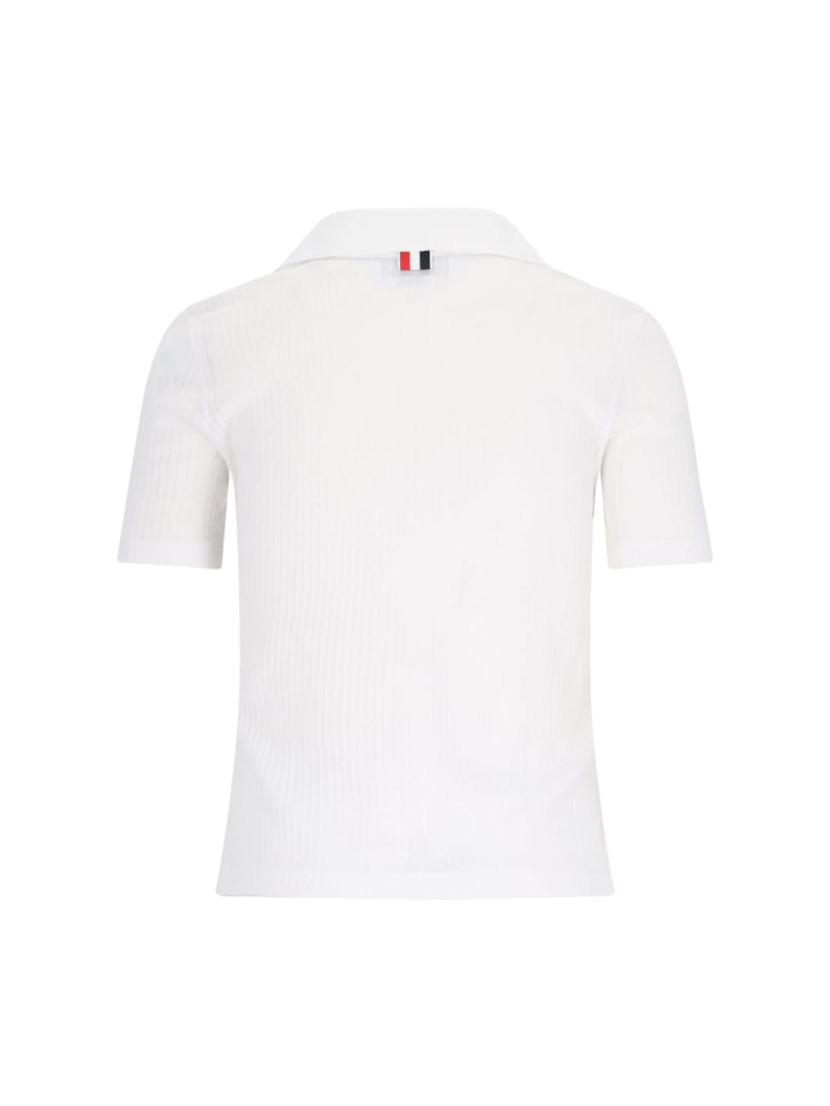 Shop Thom Browne Three Stripes Knit Polo Shirt In White