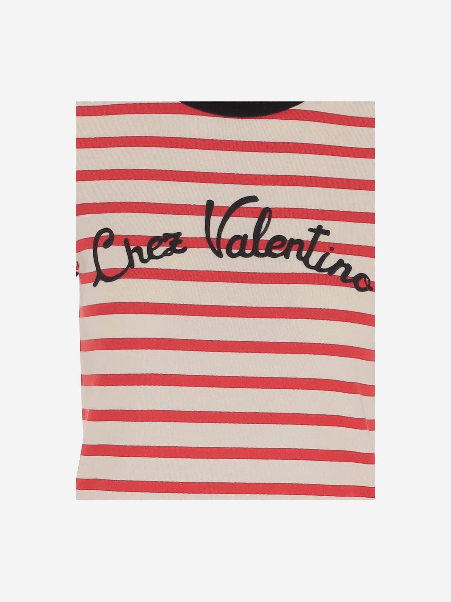 Valentino Women Ivory Striped Jersey Embroidered T-shirt In Red