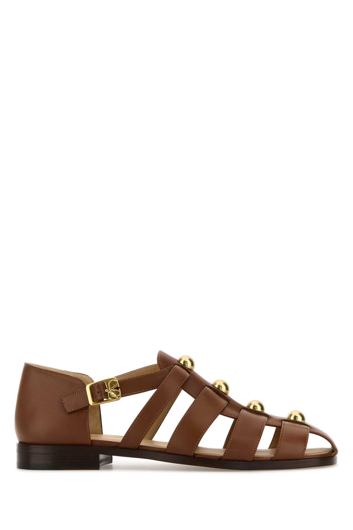 Valentino Men's Leather Studshield Sandals In Tobacco