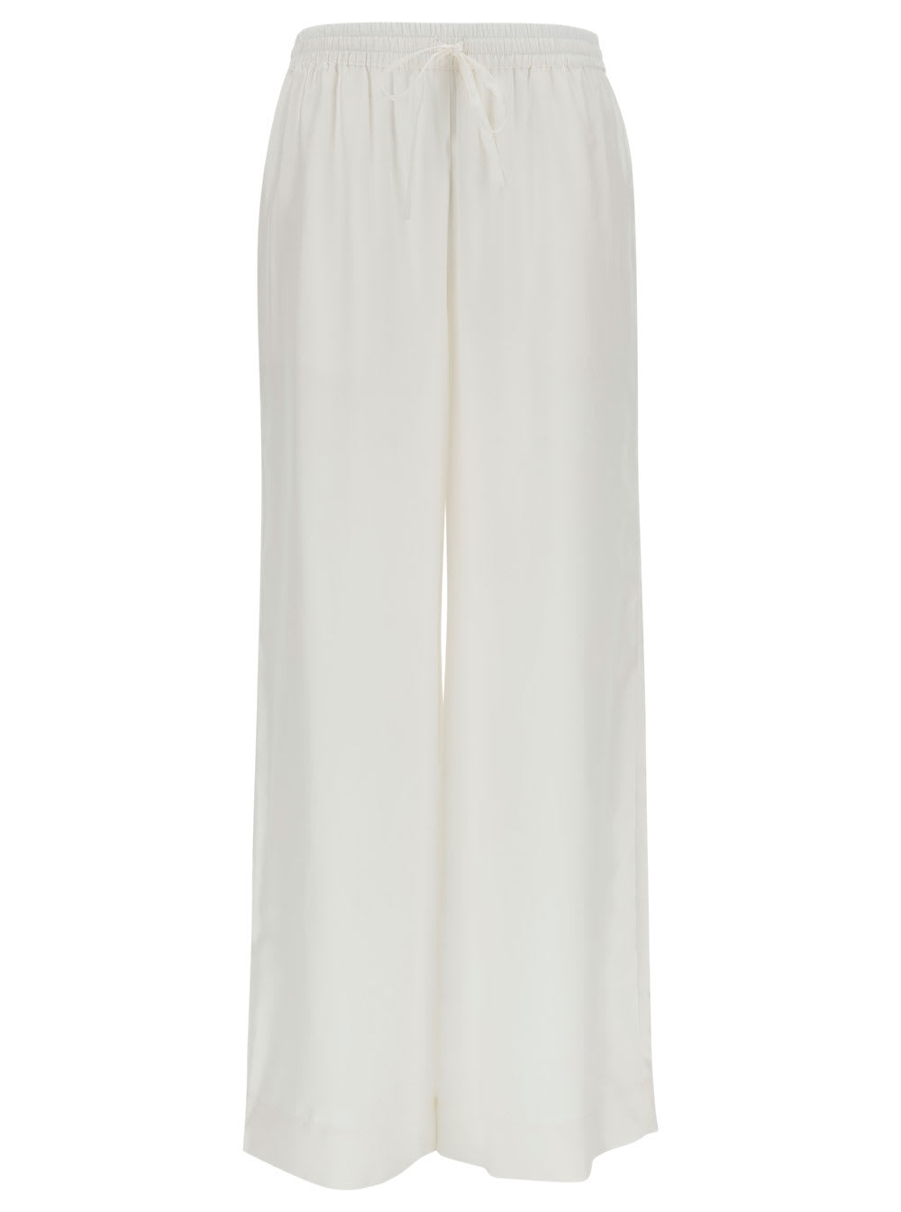 Shop P.a.r.o.s.h White Loose Pants With Drawstring In Silk Woman In Panna