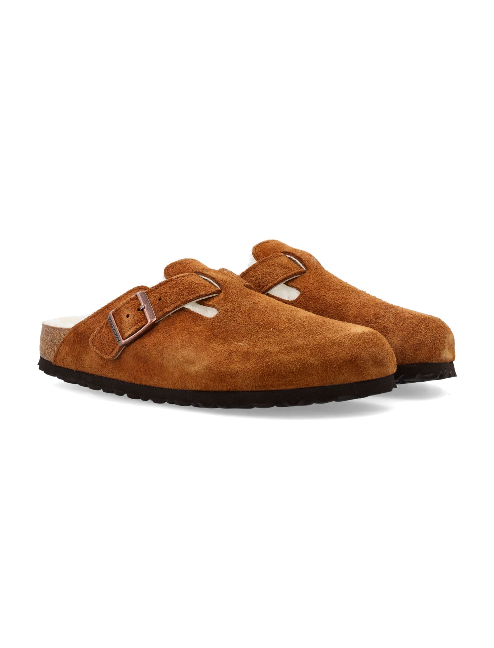 Shop Birkenstock Boston Shearling Sandals In Mink