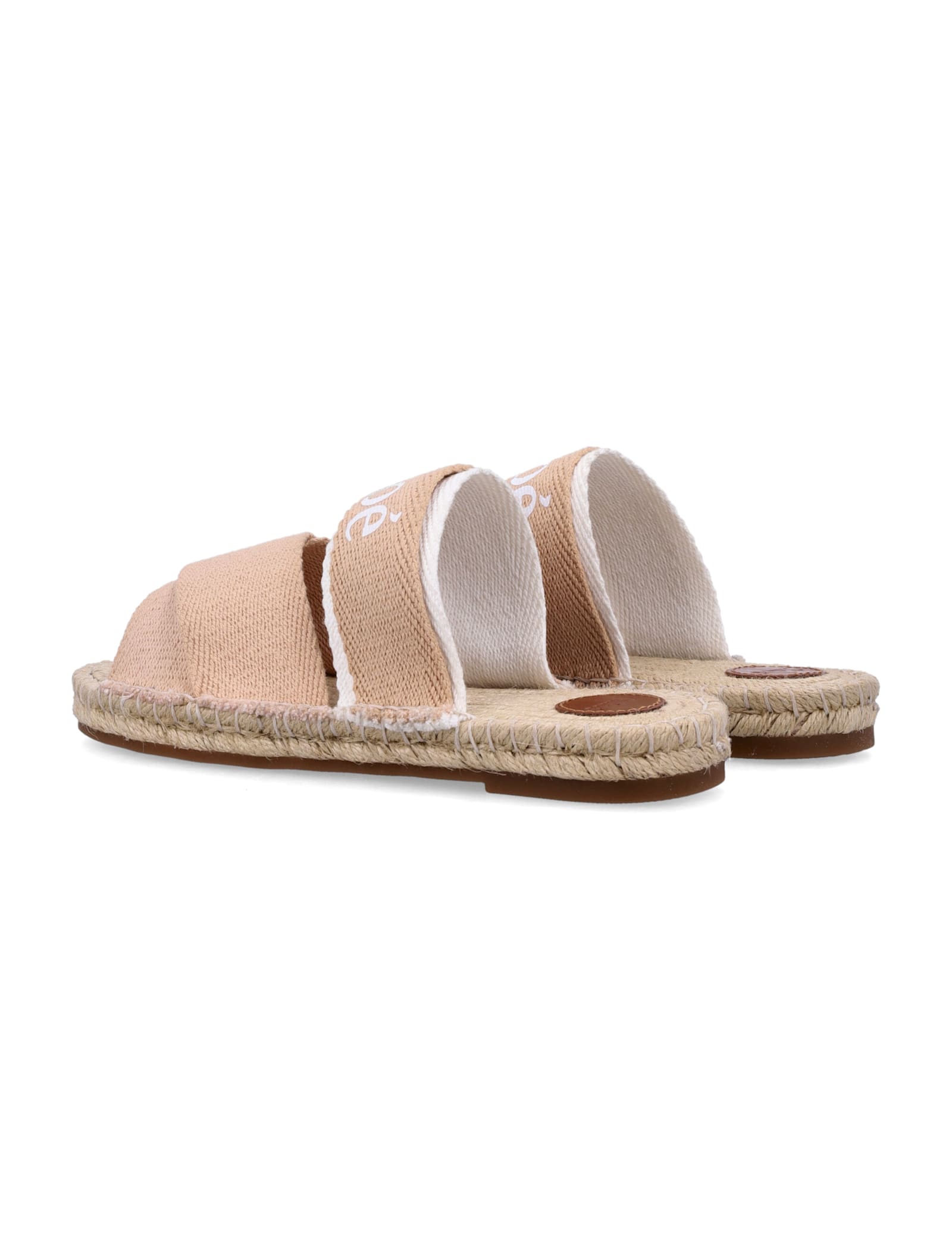 Chloé Kids Logo Canvas Espadrille Slides In Stone