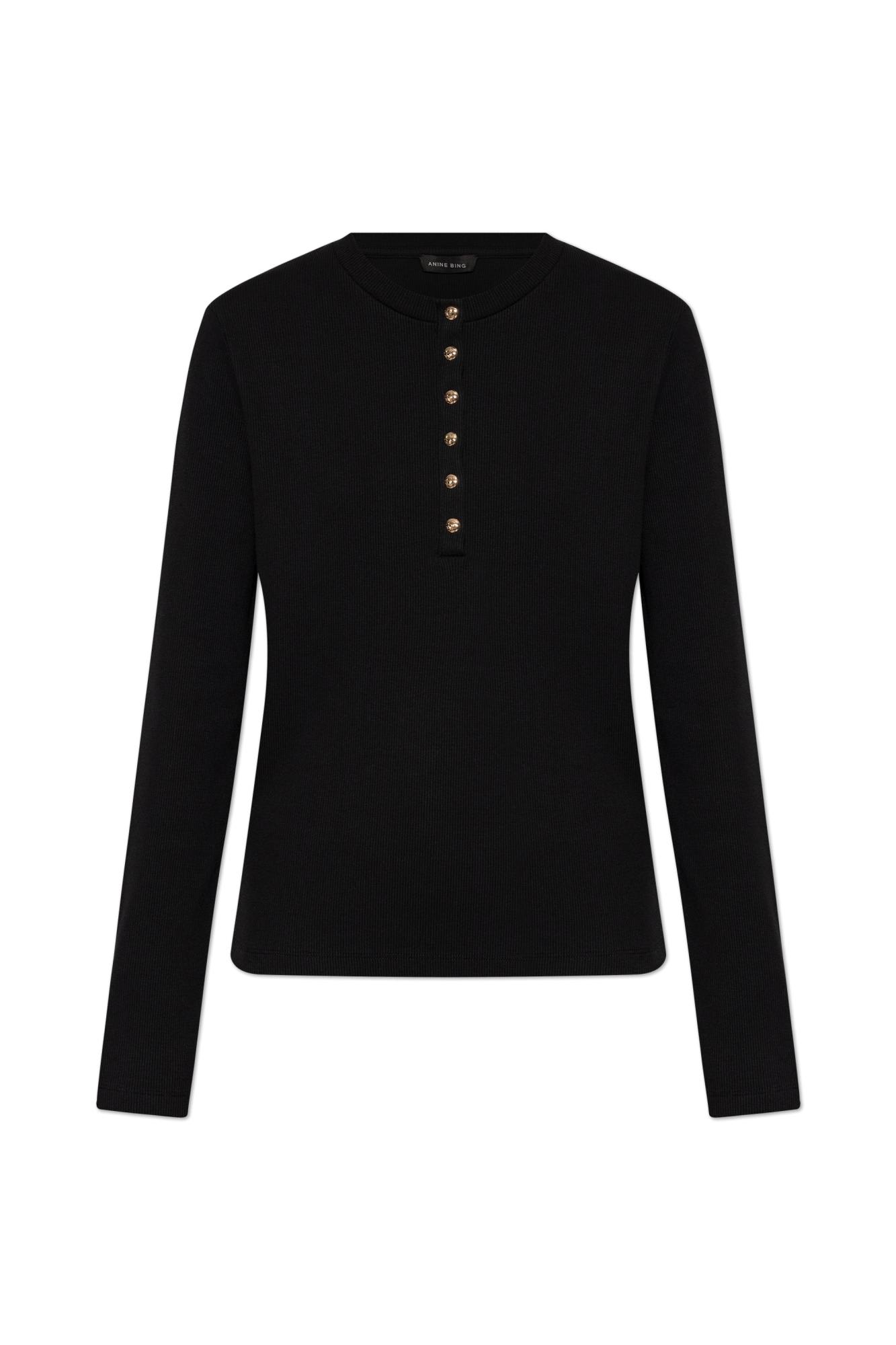 Anine Bing Striped Long Sleeve Tshirt In Black