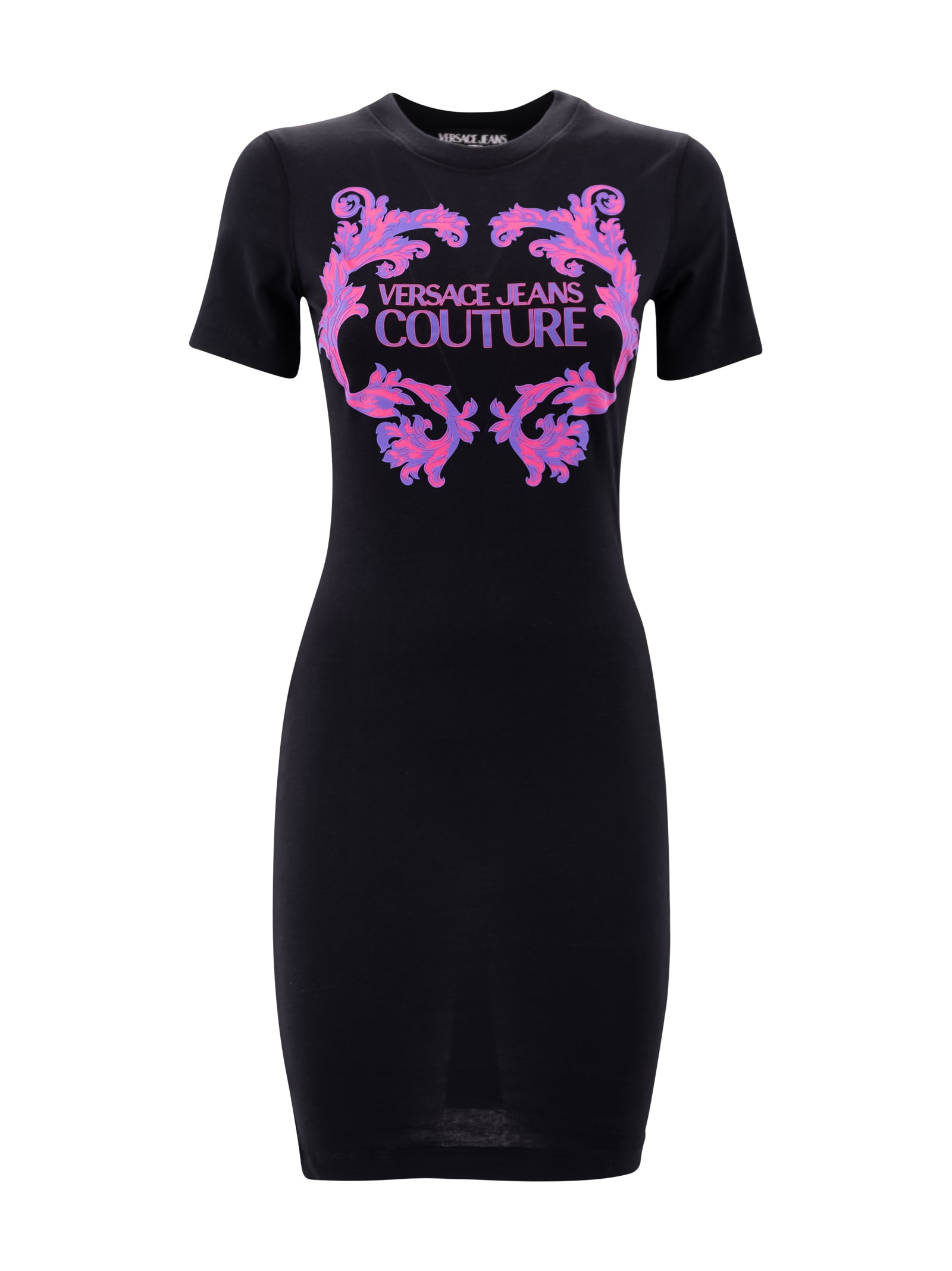 Shop Versace Jeans Couture Logo-print Cotton Minidress In Black