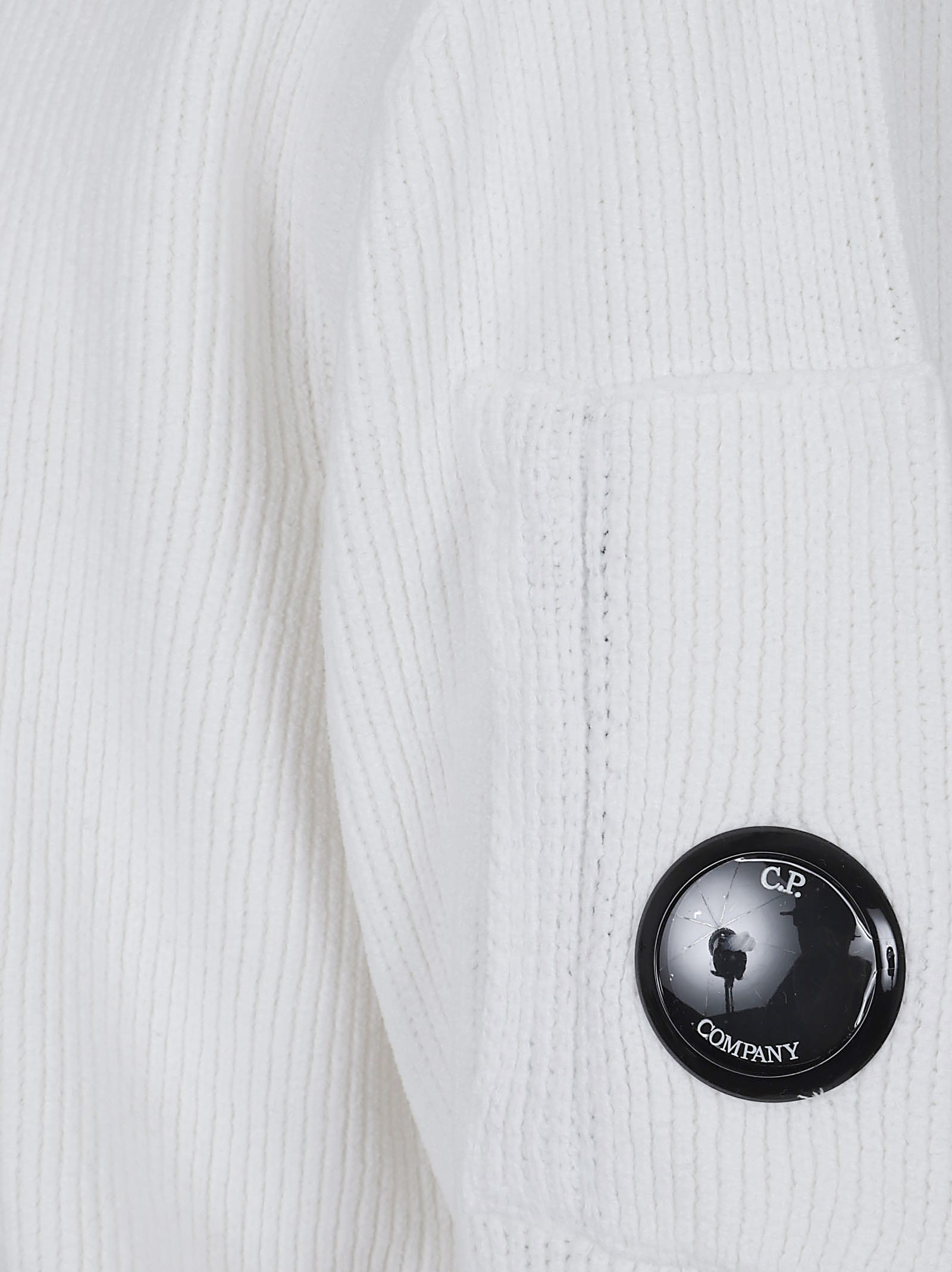 C.p. Company Knitwear Crew Neck In Chenille Cotton In White