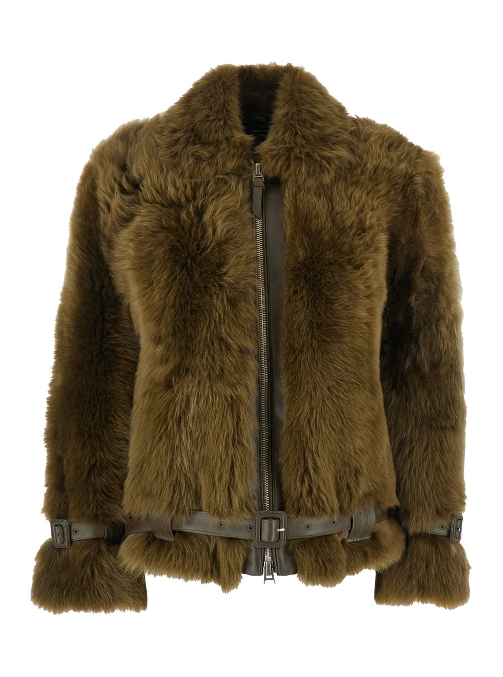 Tom Ford Women Brown Jacket With Adjustable Belt On The Waist In Fur Woman In Green